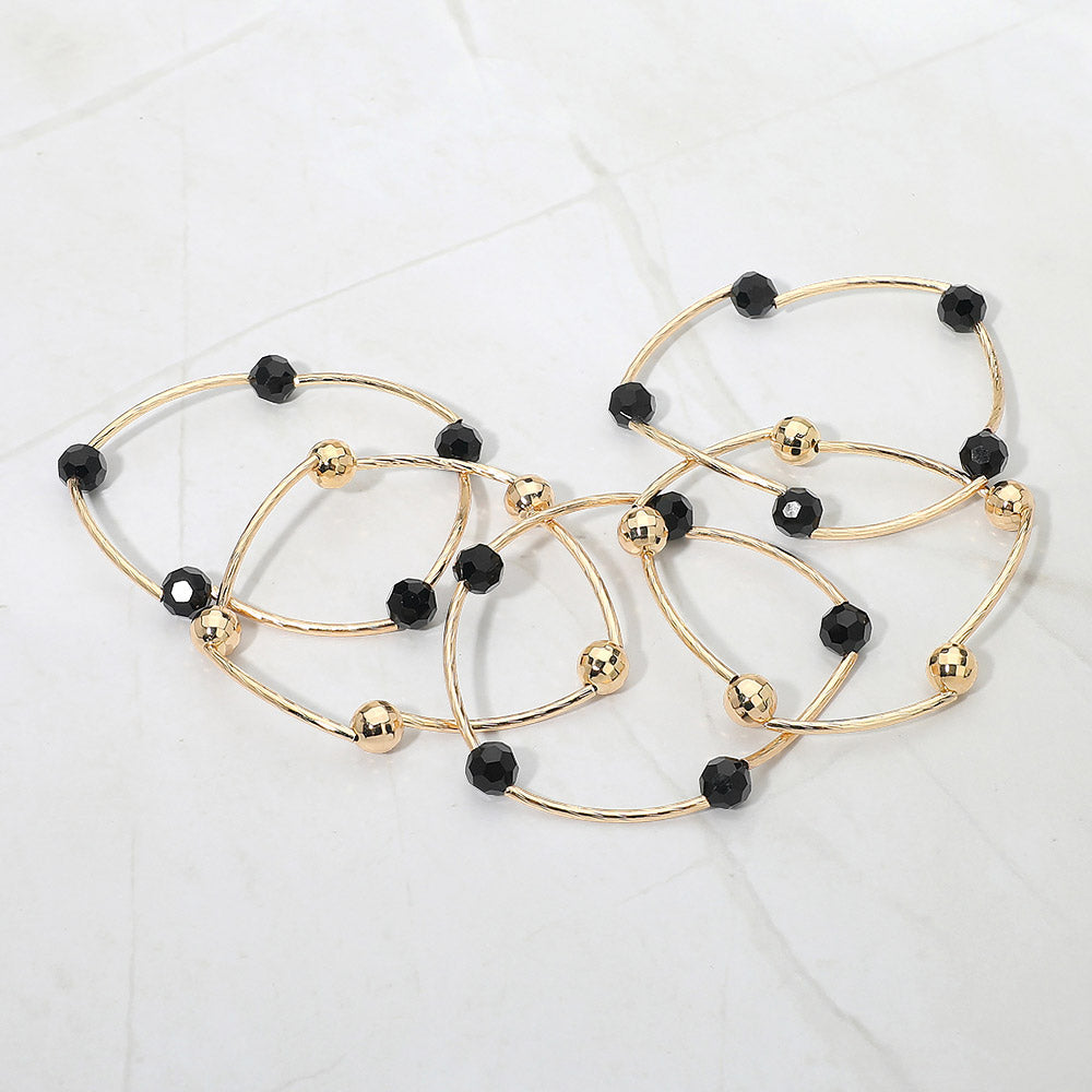5PCS - Ball Metal Bar Beaded Stretch Multi Layered Bracelets