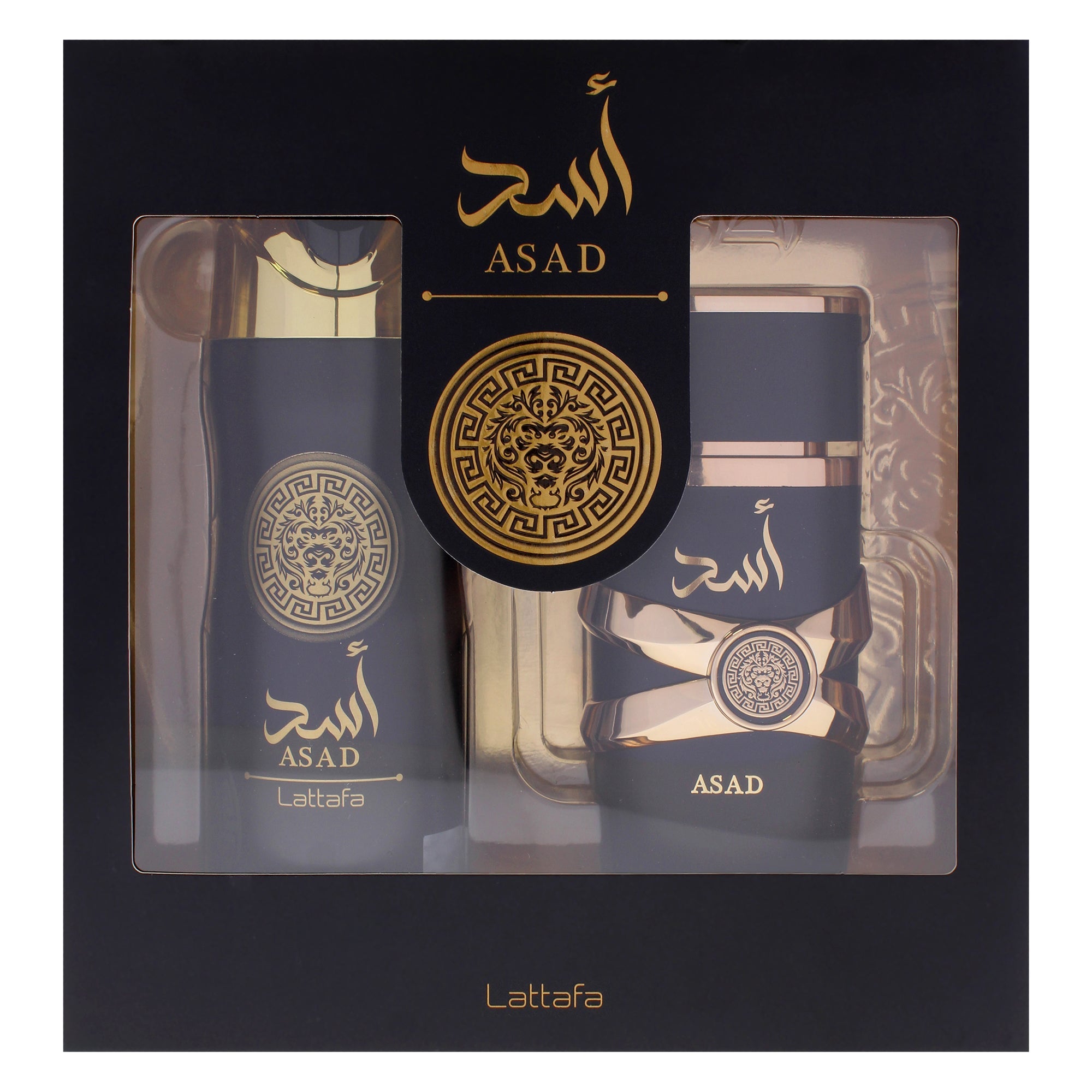Asad by Lattafa for Unisex - 2 Pc Gift Set 3.4oz EDP Spray, 6.7oz Deodorant Spray