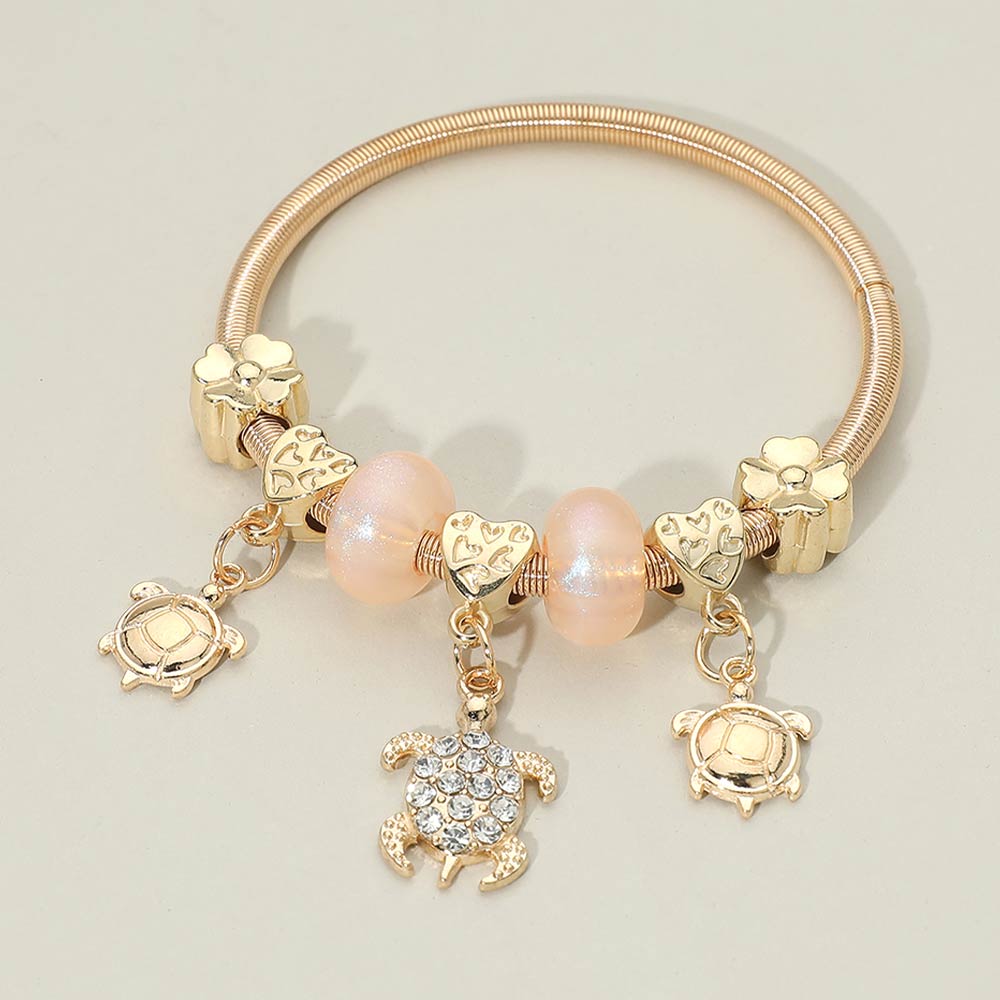 12PCS - Sea Turtle Flower Heart Charm Beaded Stretch Bracelets