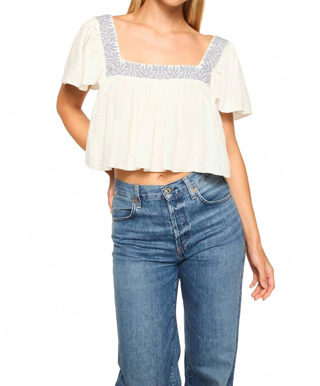 Anju Top In Ivory Embroidery