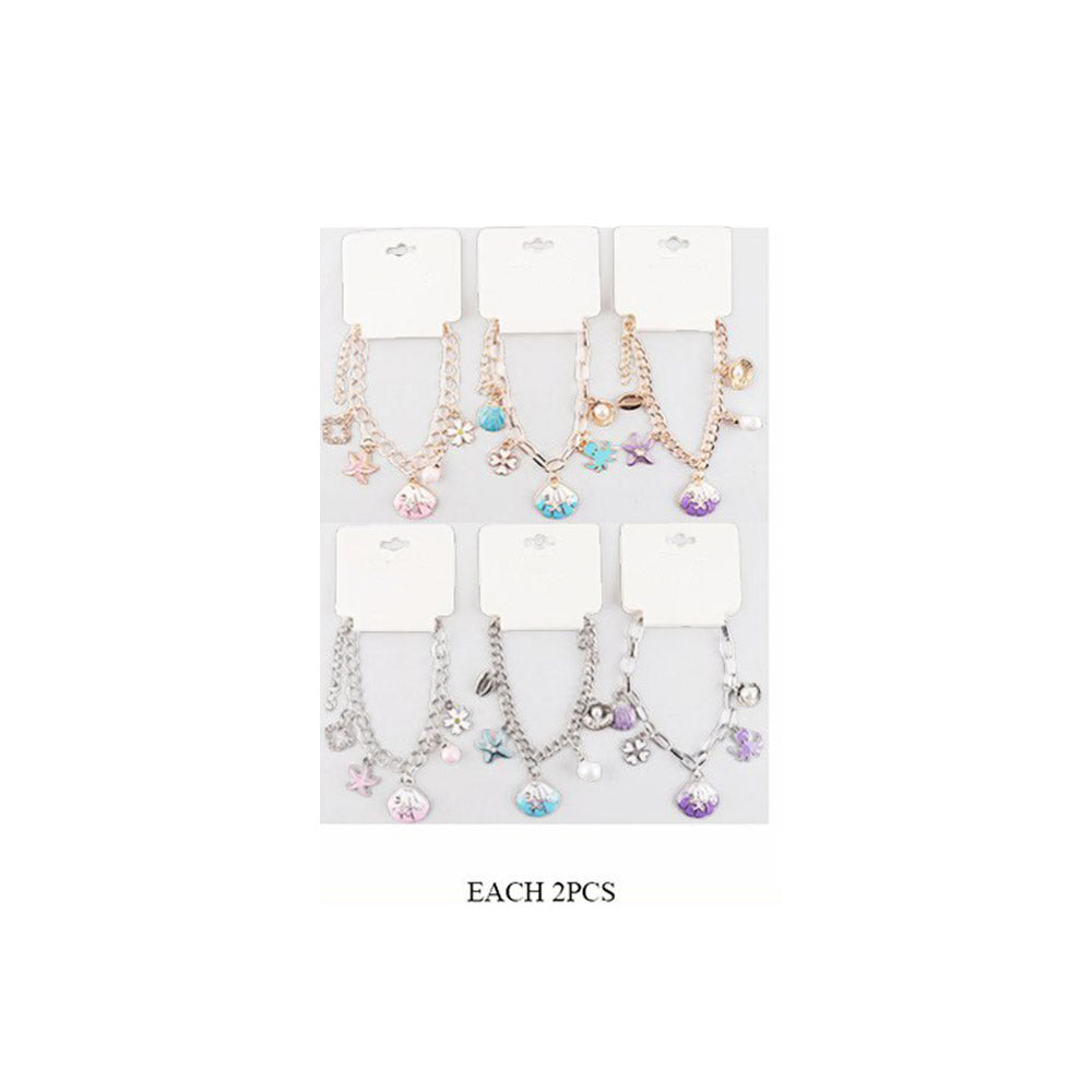 12PCS - Quatrefoil Starfish Shell Flower Charm Station Bracelets