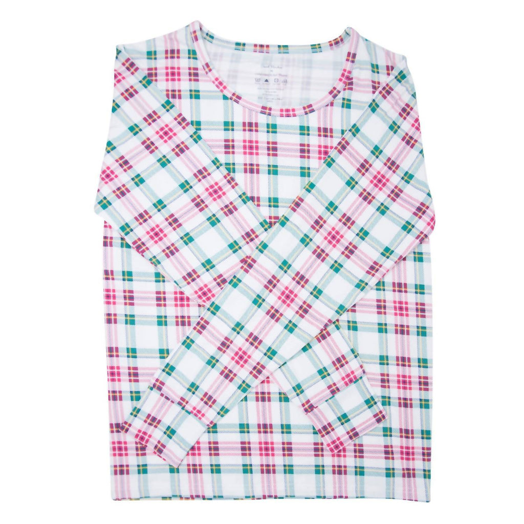 Adult Tartan Bamboo Pajama Set In White