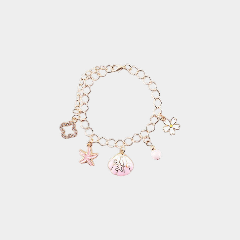 12PCS - Quatrefoil Starfish Shell Flower Charm Station Bracelets