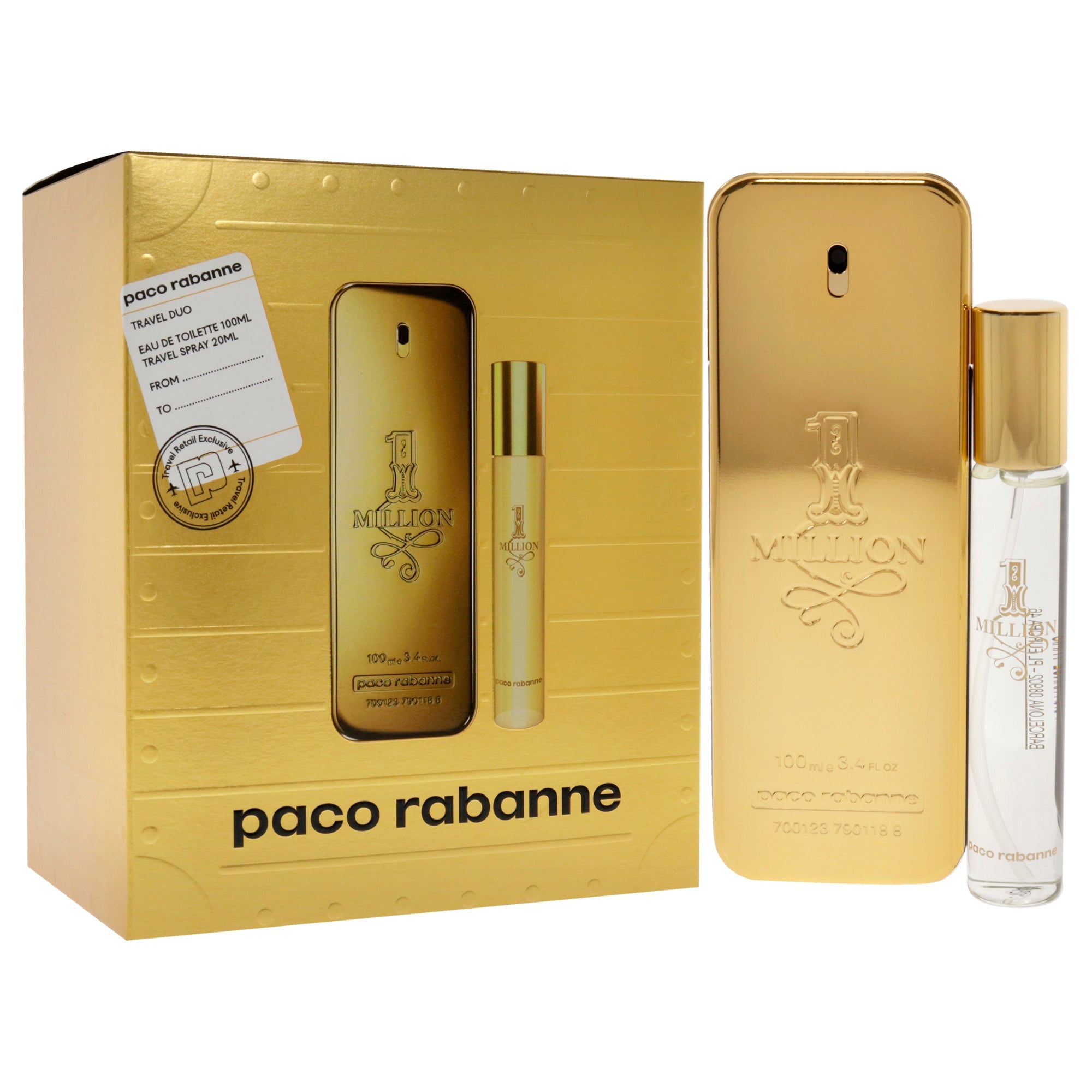 1 Million by Paco Rabanne for Men - 2 Pc Gift Set 3.4oz EDT Spray, 0.68oz EDT Spray