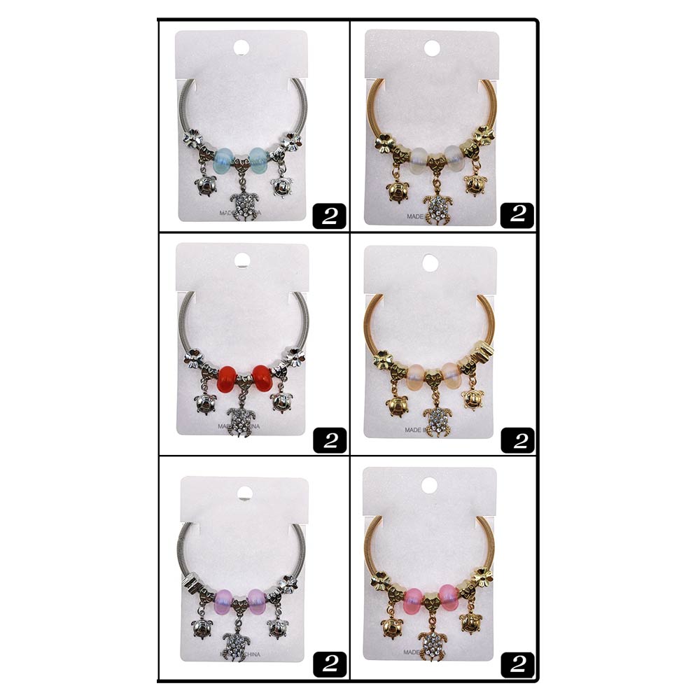 12PCS - Sea Turtle Flower Heart Charm Beaded Stretch Bracelets