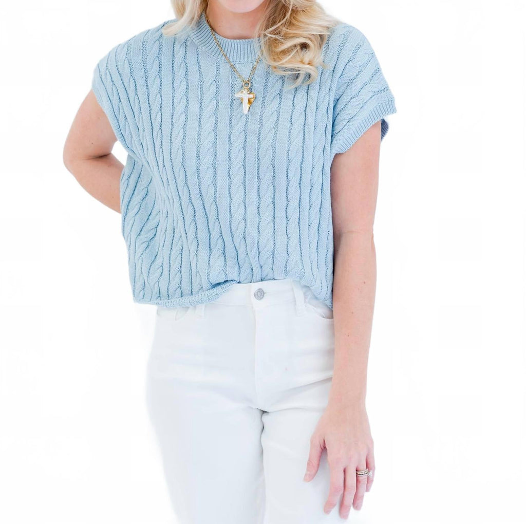 Aliana Sweater Short Sleeve Top In Chambray Blue