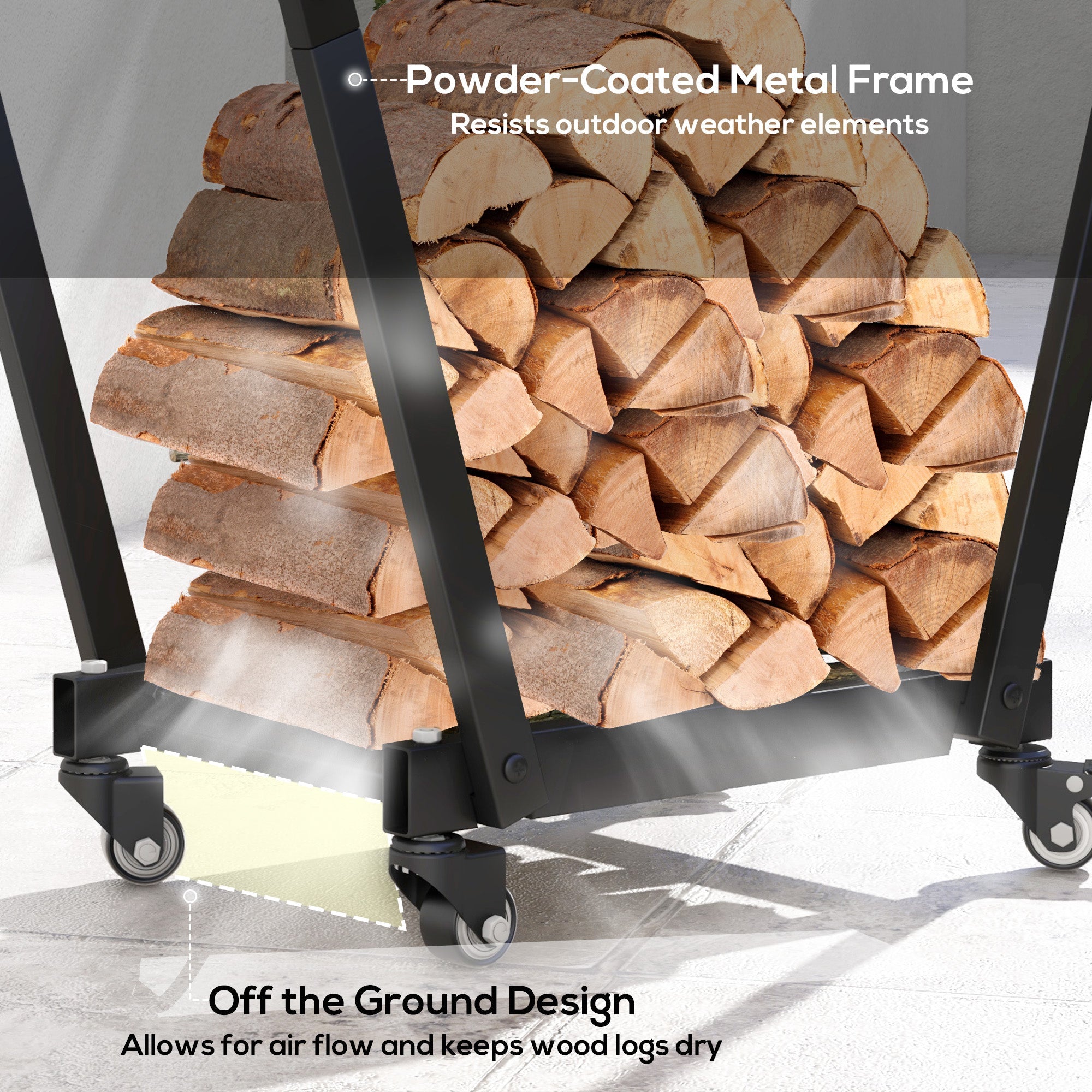 31" Firewood Rack with Wheels and Hooks for Tools & Kindling