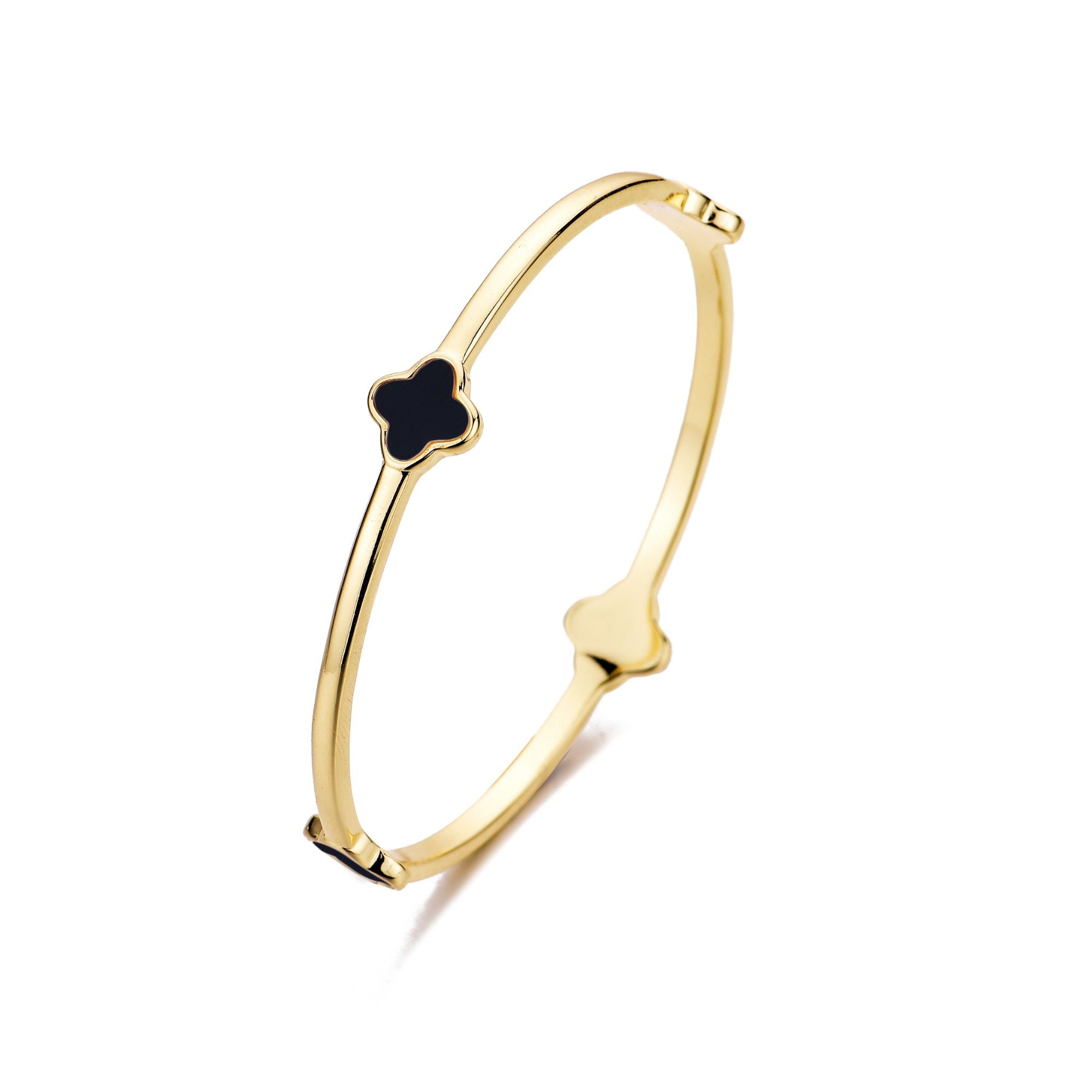 14k Gold Plated Black Clover Bangle