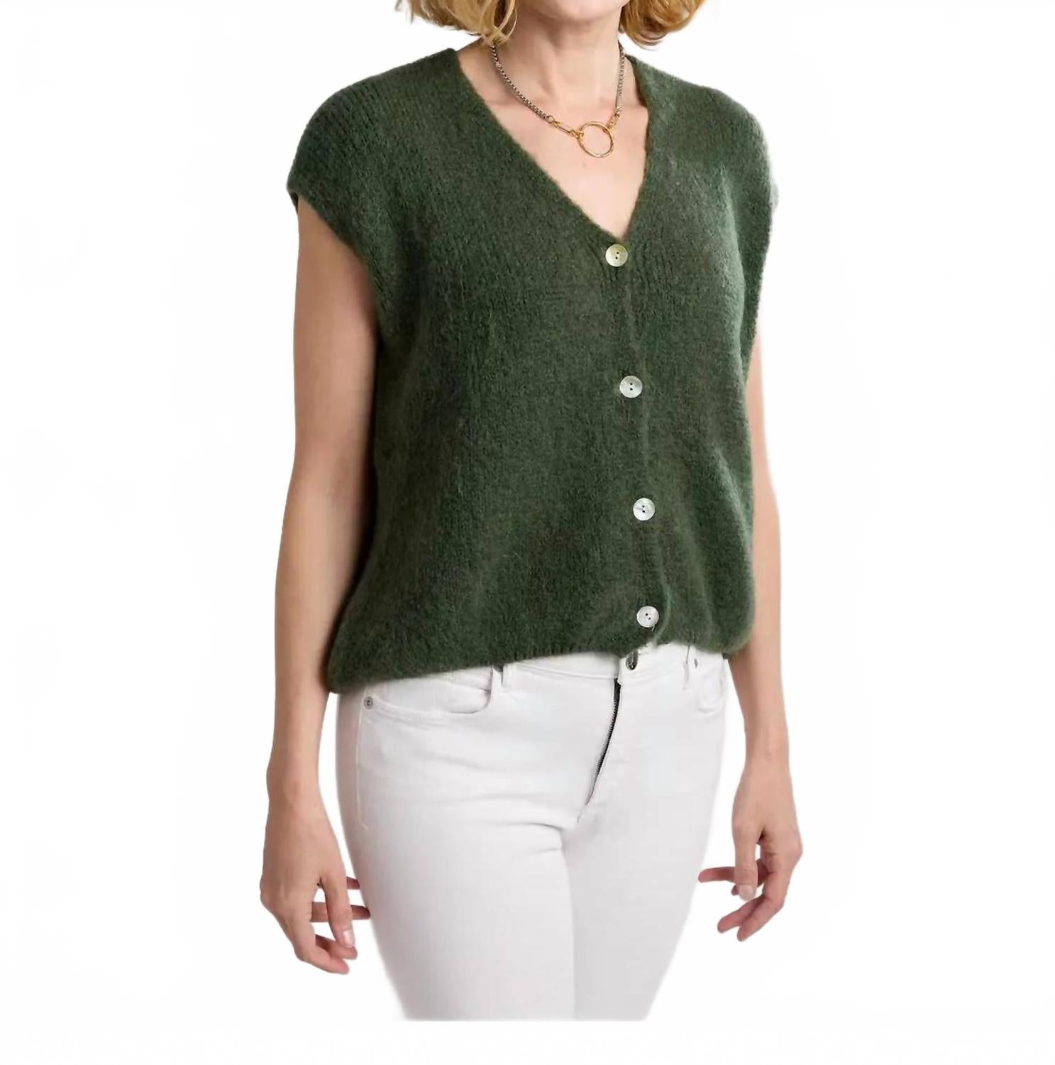 Alessia Button Up Vest In Emerald