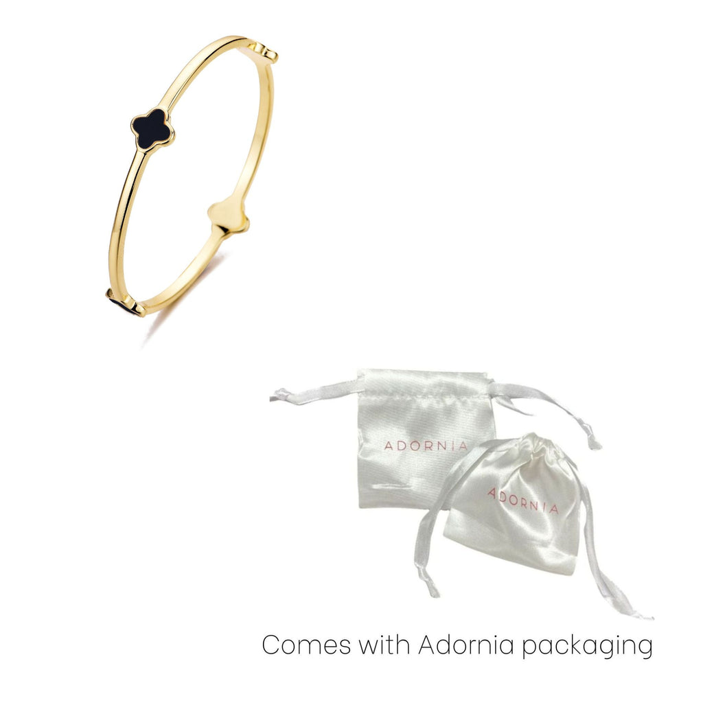 14k Gold Plated Black Clover Bangle