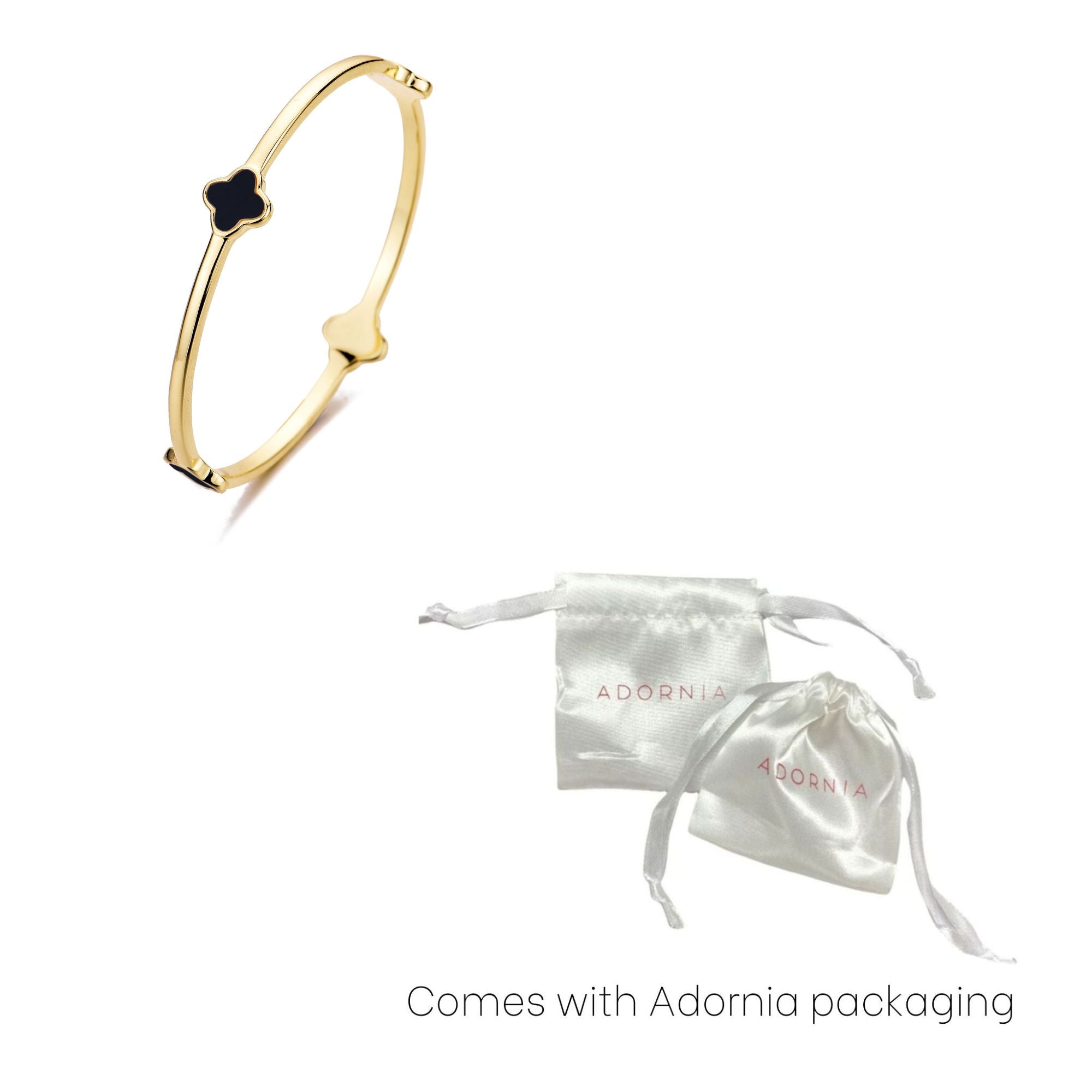 14k Gold Plated Black Clover Bangle