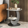 20" Round Sintered Stone 2-Tier Gold Moon-Shaped Side Table