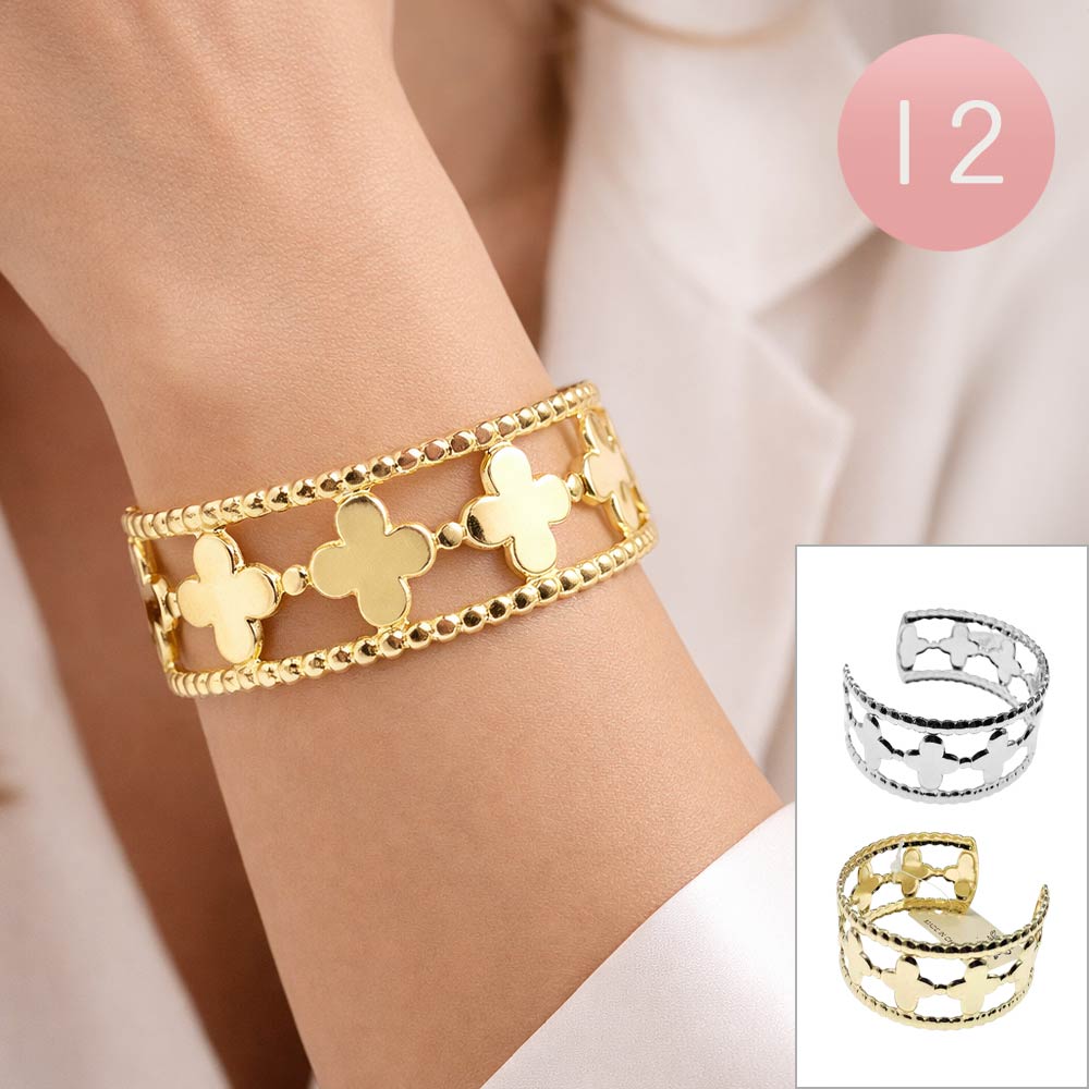 12PCS - Quatrefoil Motif Open Cuff Bracelets