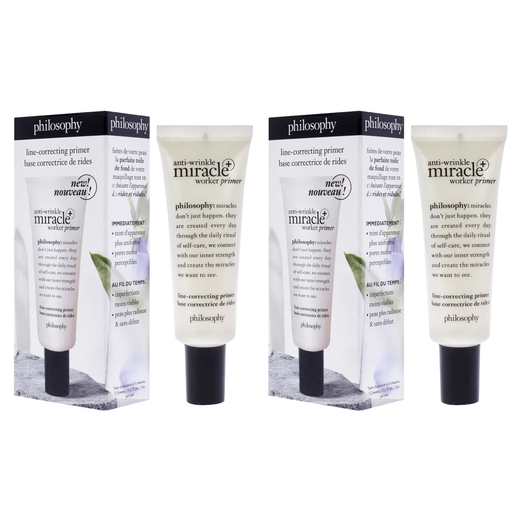 Anti-Wrinkle Miracle Worker Primer Plus Line-Correcting Primer by Philosophy for Women - 0.9 oz Primer - Pack of 2