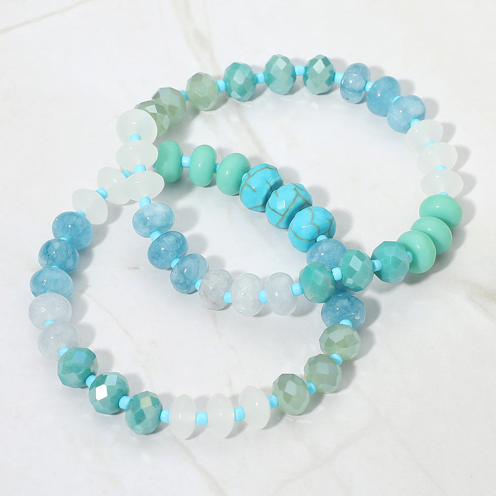 2PCS - Faceted Pebble Beaded Stretch Multi Layered Bracelets