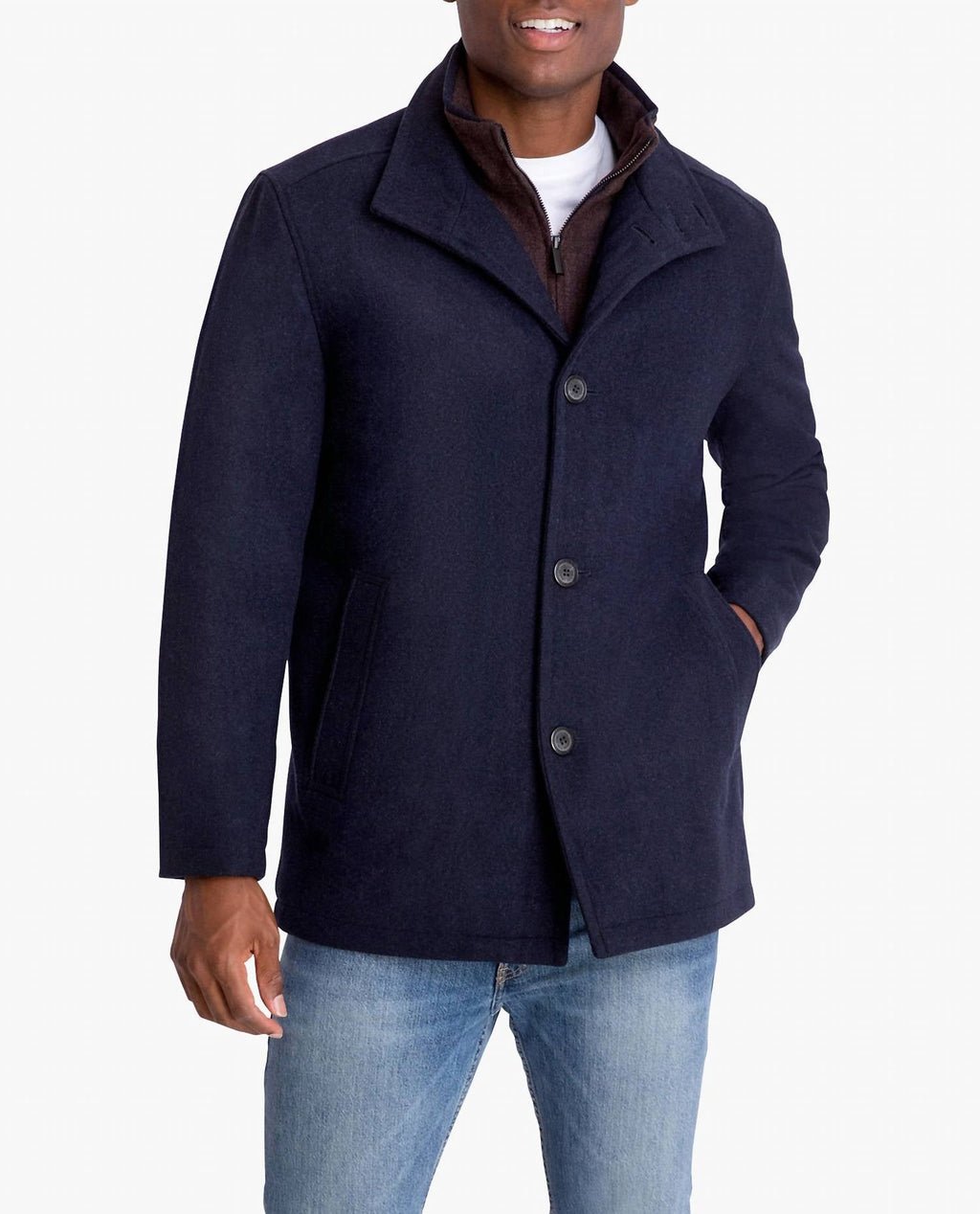 Amherst Button Front Wool Jacket In Navy Heather