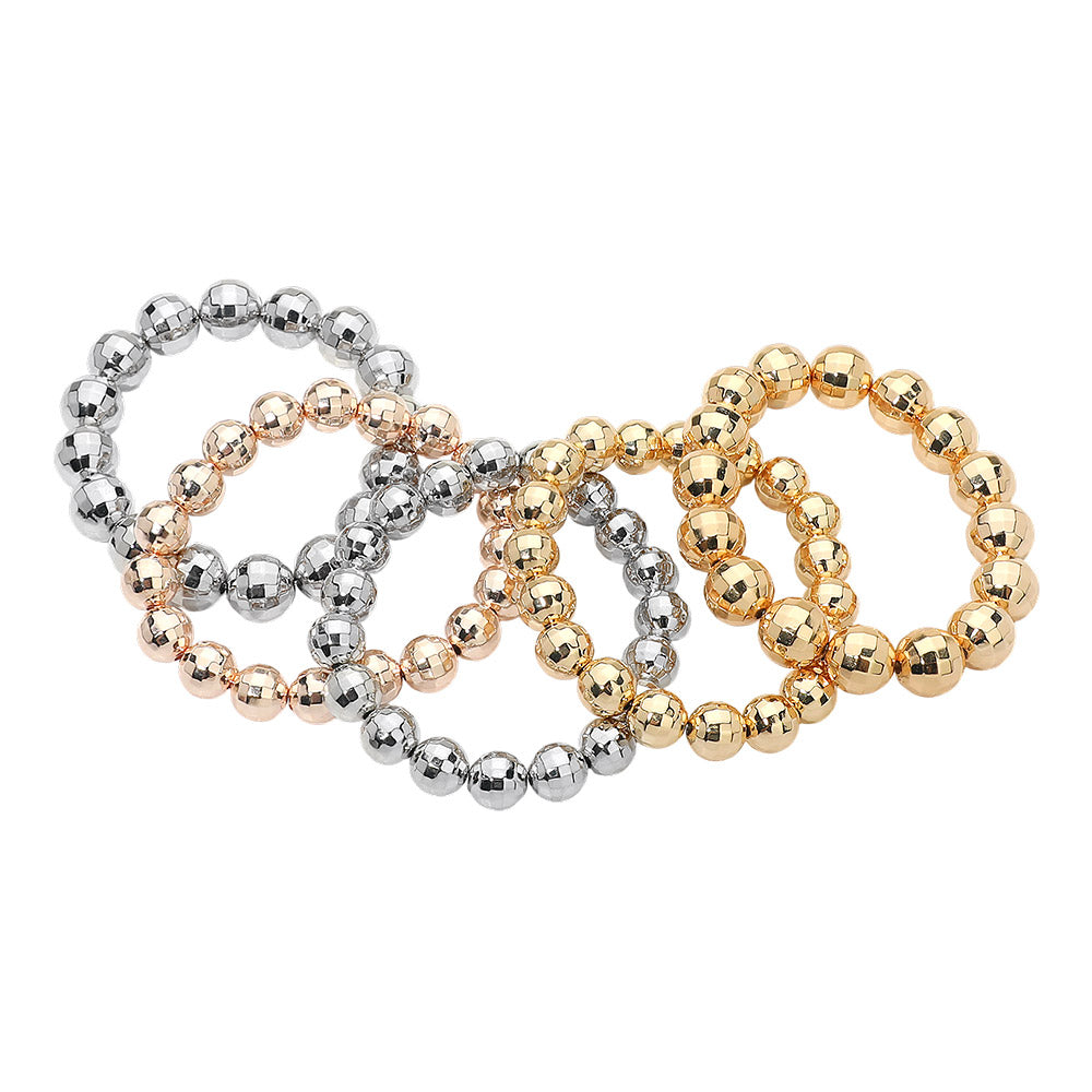 5PCS - Faceted Metal Ball Beaded Stretch Multi Layered Bracelets