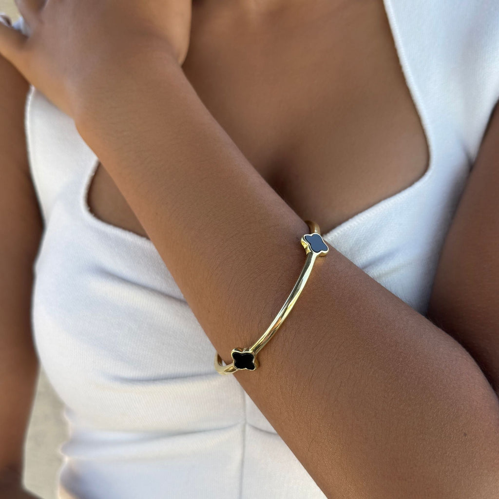14k Gold Plated Black Clover Bangle