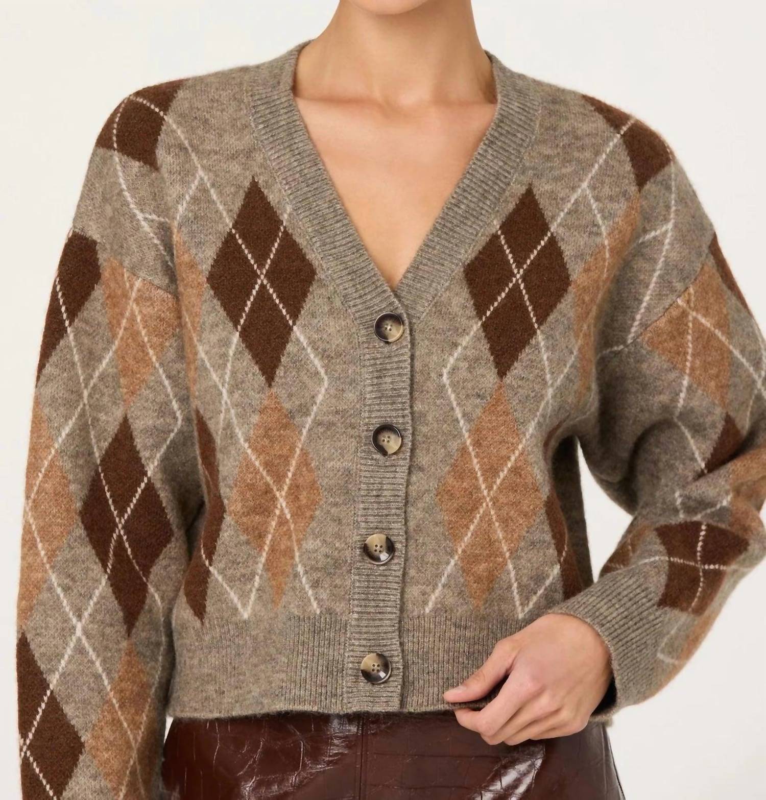 Ashtyn Cardigan In Brown Argyle