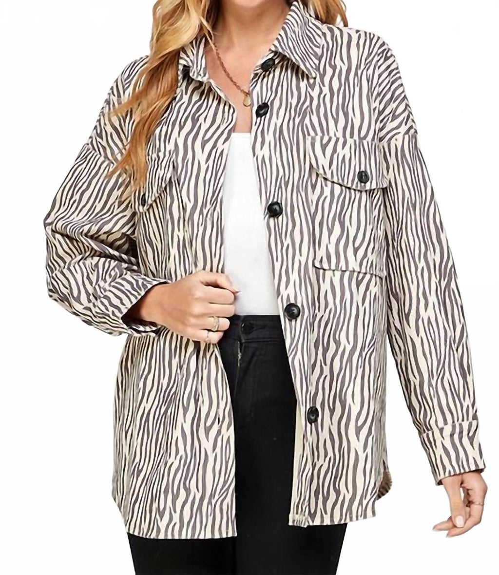 Animal Print Corduroy Jacket In Taupe