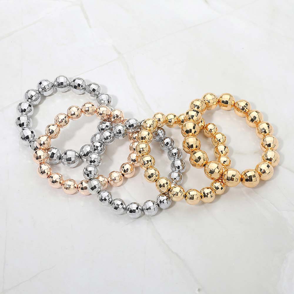 5PCS - Faceted Metal Ball Beaded Stretch Multi Layered Bracelets