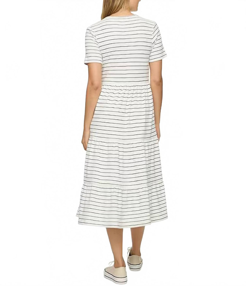 Ashby Tiered Dress In White And Black Stripe