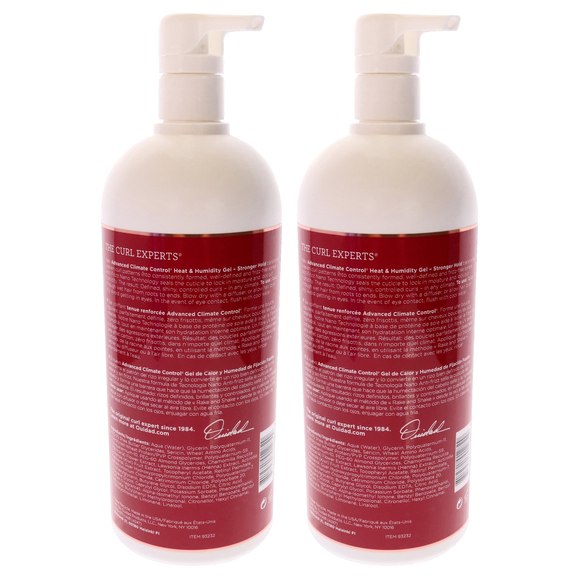 Advanced Climate Control Heat and Humidity Gel - Strong Hold by Ouidad for Unisex - 33.8 oz Gel - Pack of 2