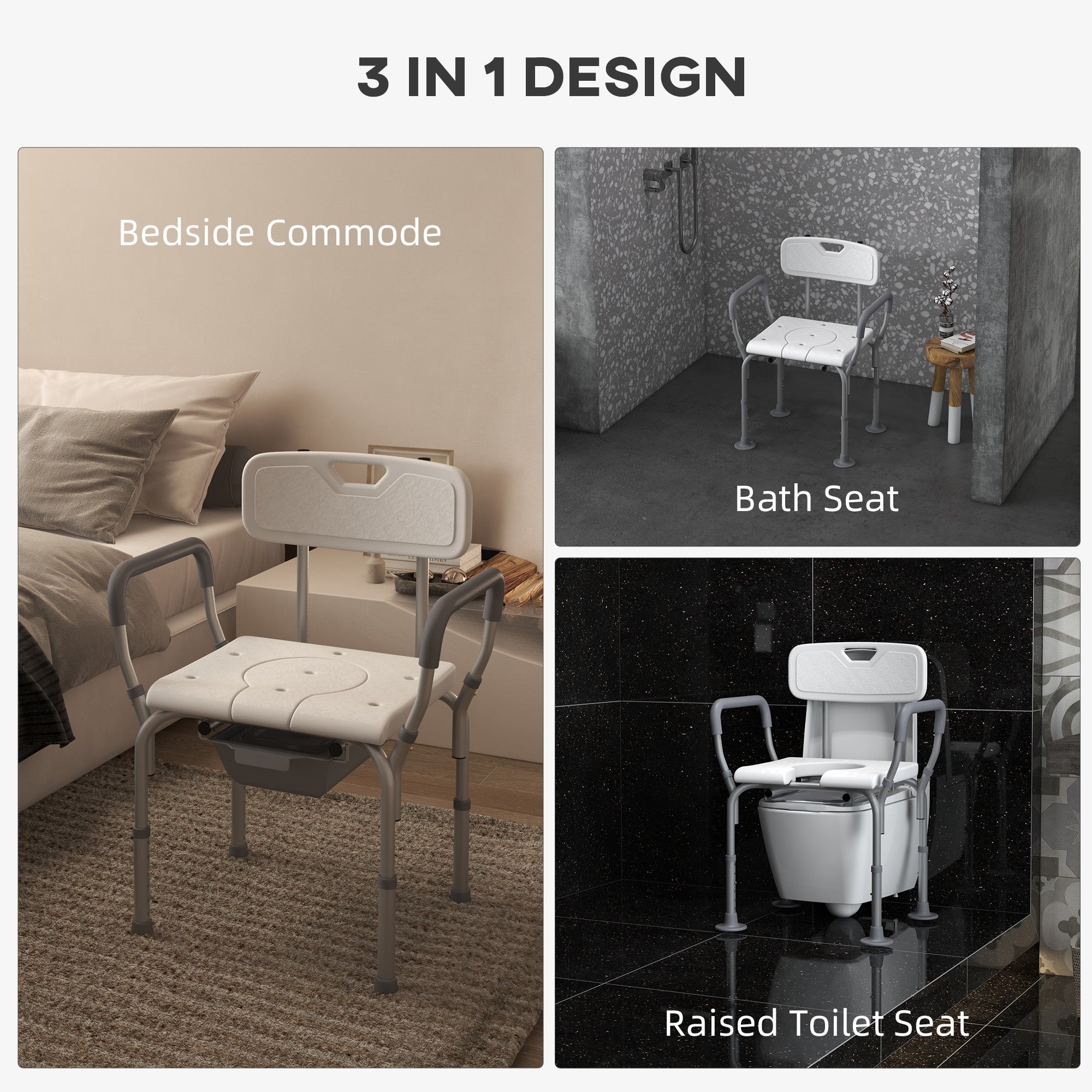 3-in-1 Shower Chair and Raised Toilet Seat for Seniors