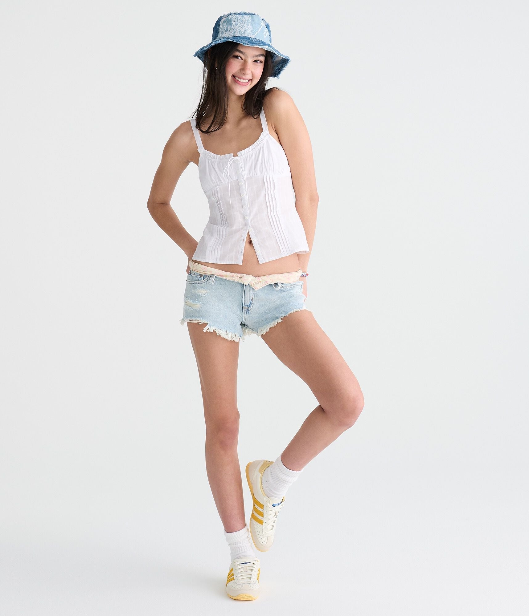 Aeropostale Vintage Low-Rise Denim Shorty Shorts