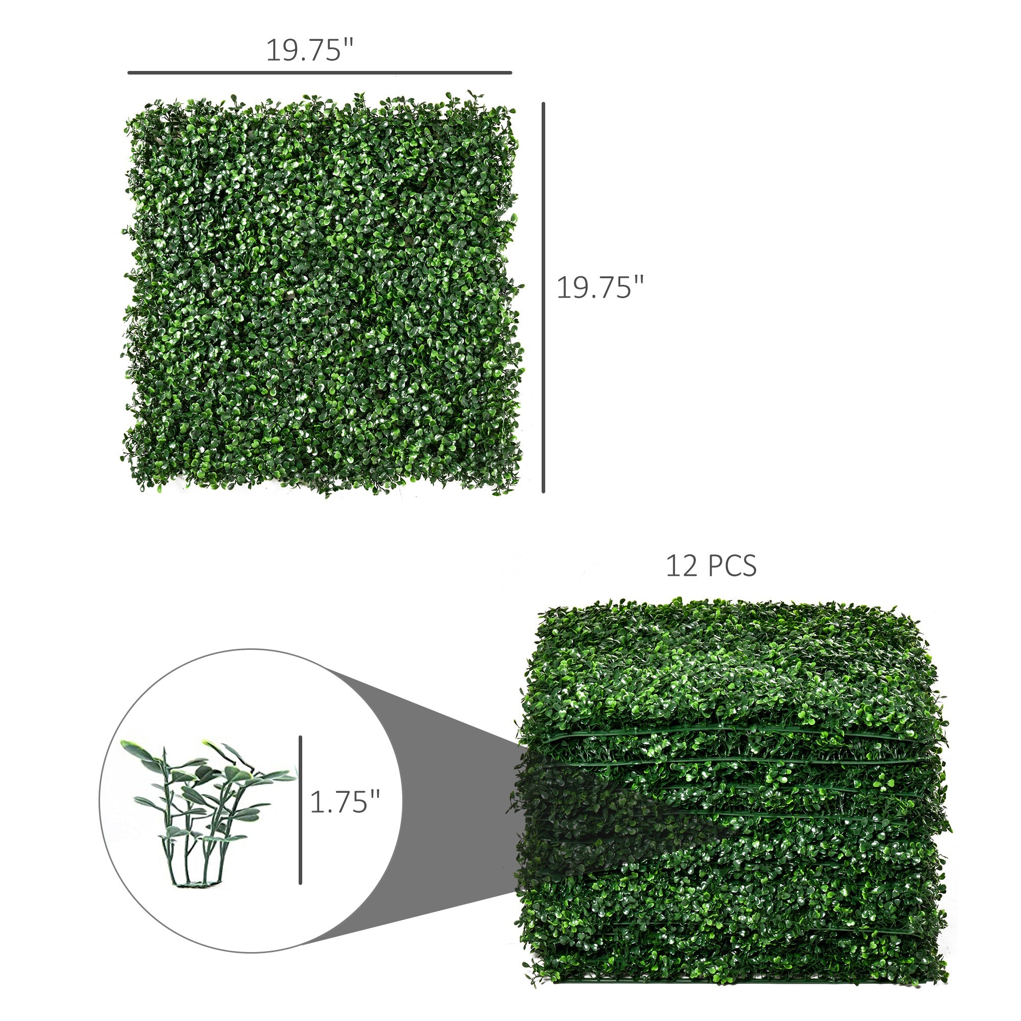 20" x 20" Artificial Grass Panels for Walls, Fence & Garden