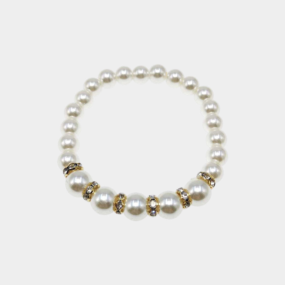 12PCS - Rhinestone Spacer Pearl Beaded Stretch Bracelets 0.35"