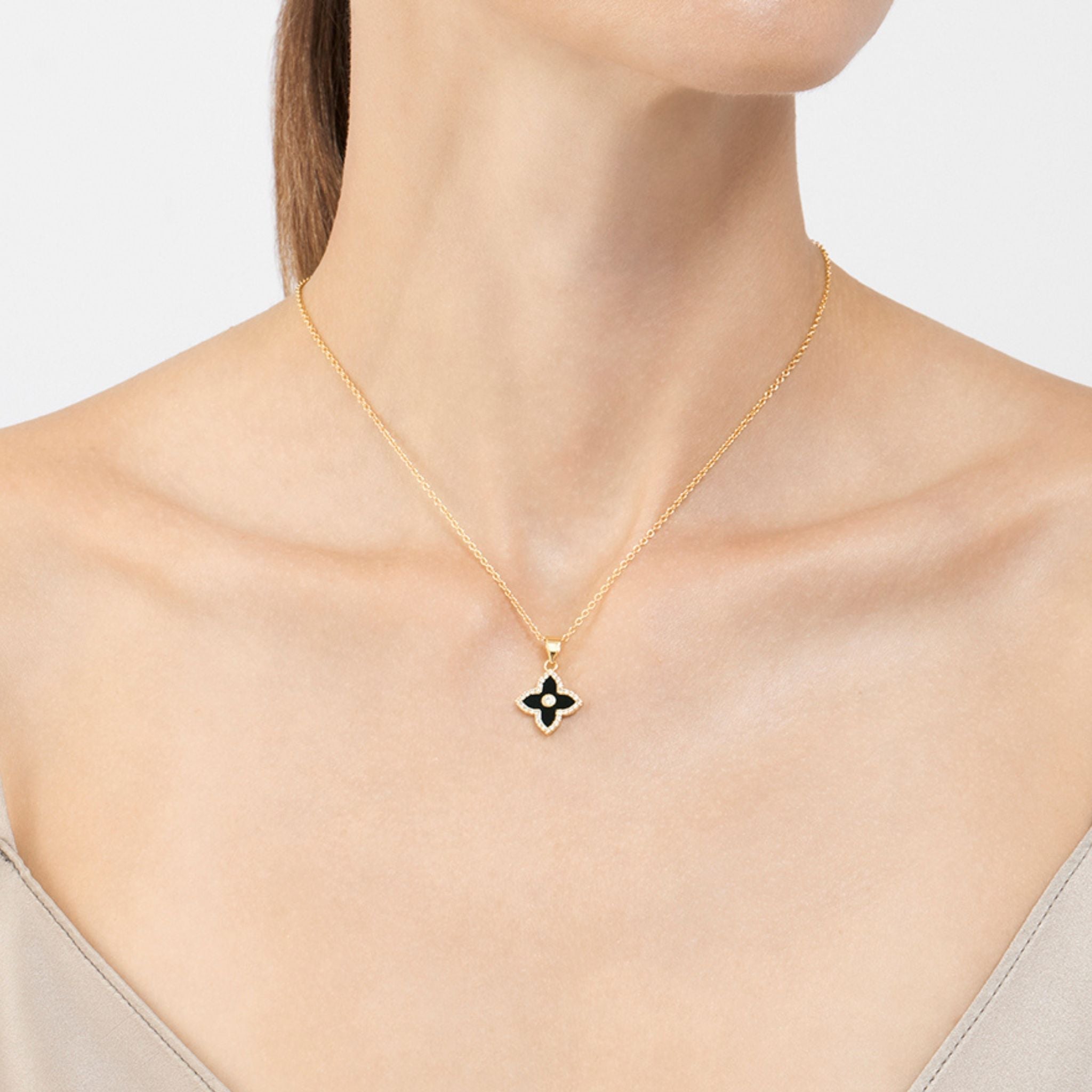14k Gold Plated Black Clover Necklace