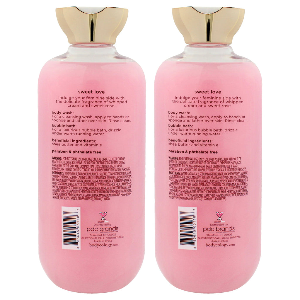 2 in 1 Body Wash and Bubble Bath - Sweet Love by Bodycology for Women - 16 oz Body Wash - Pack of 2