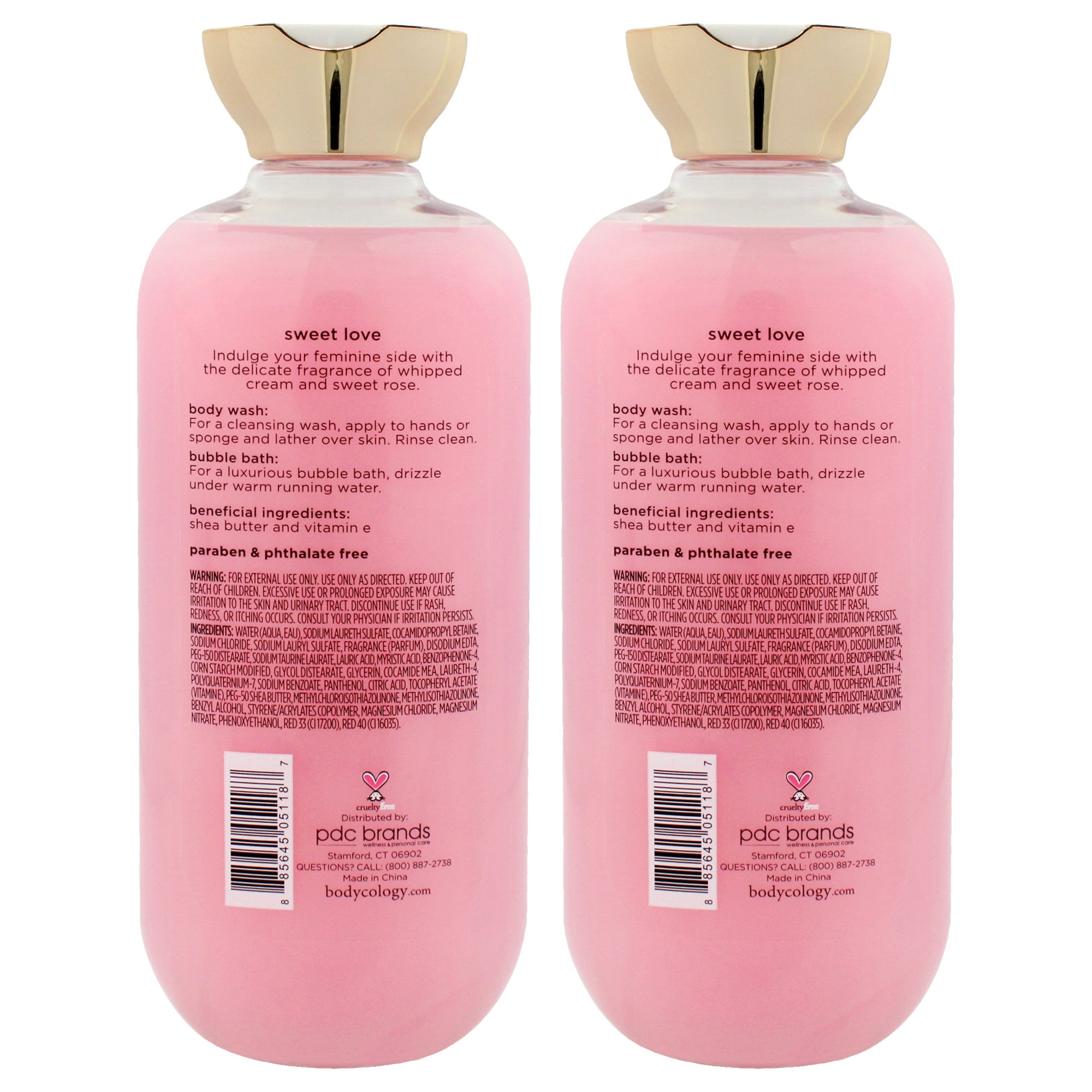 2 in 1 Body Wash and Bubble Bath - Sweet Love by Bodycology for Women - 16 oz Body Wash - Pack of 2