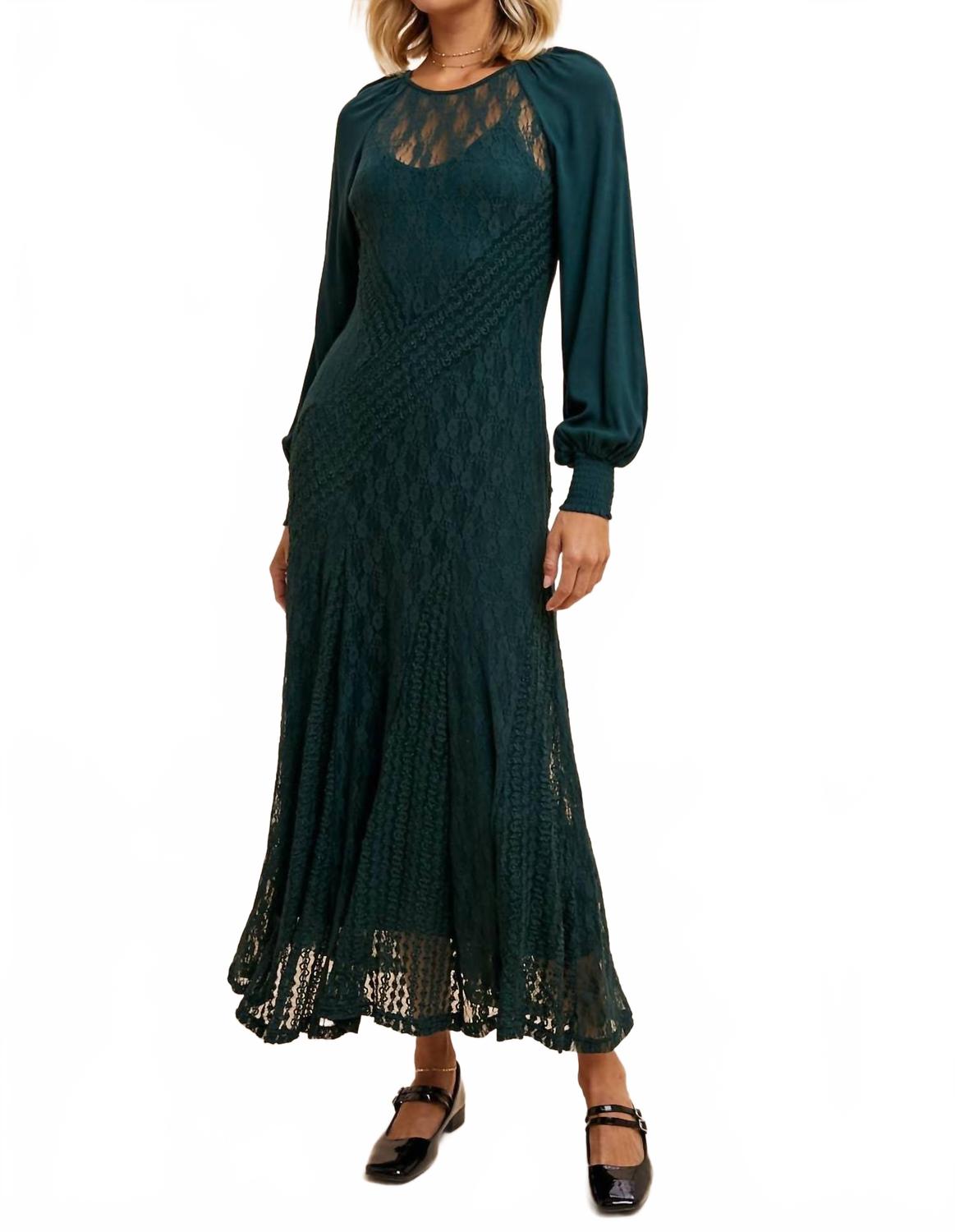 Antique Vintage Lace Maxi Dress In Evergreen