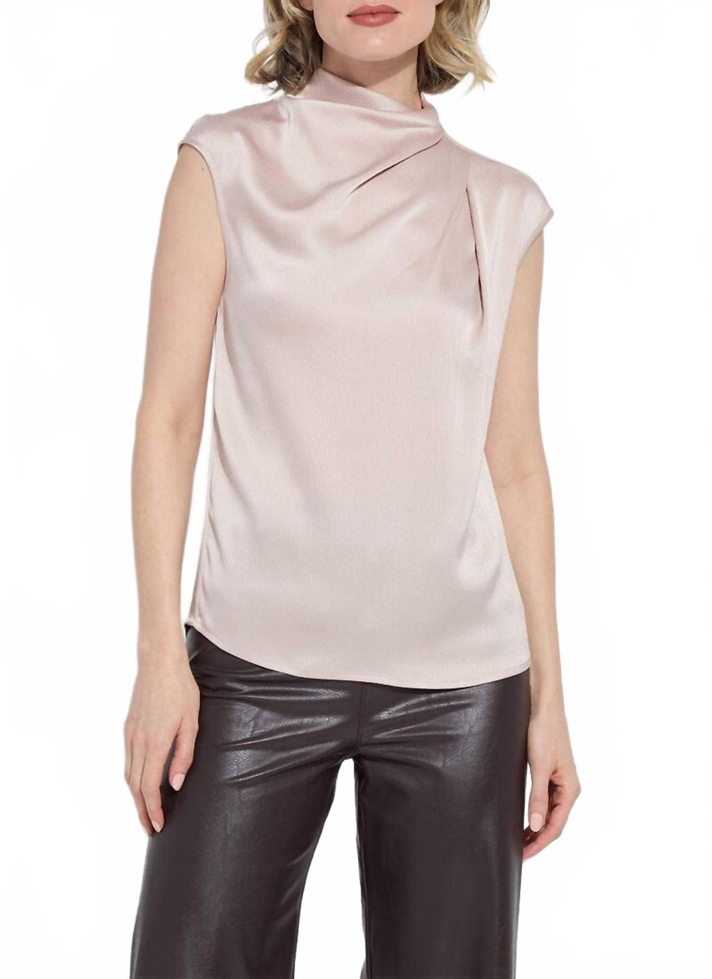 Aisha High Neck Draped Blouse In Rose Petal