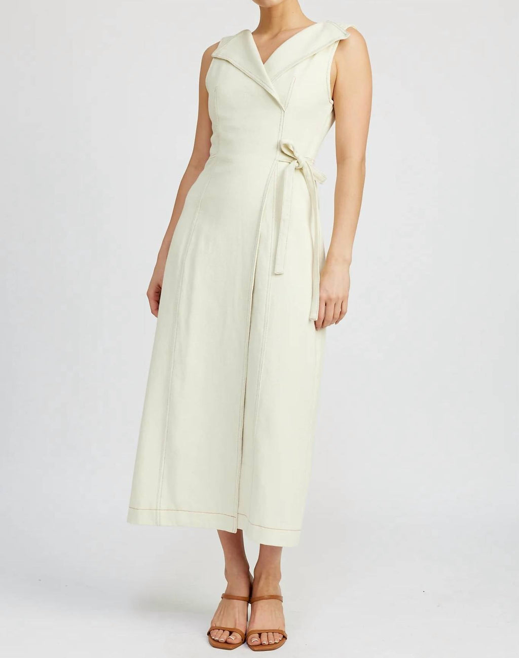 Areli Denim Midi Dress In Ivory