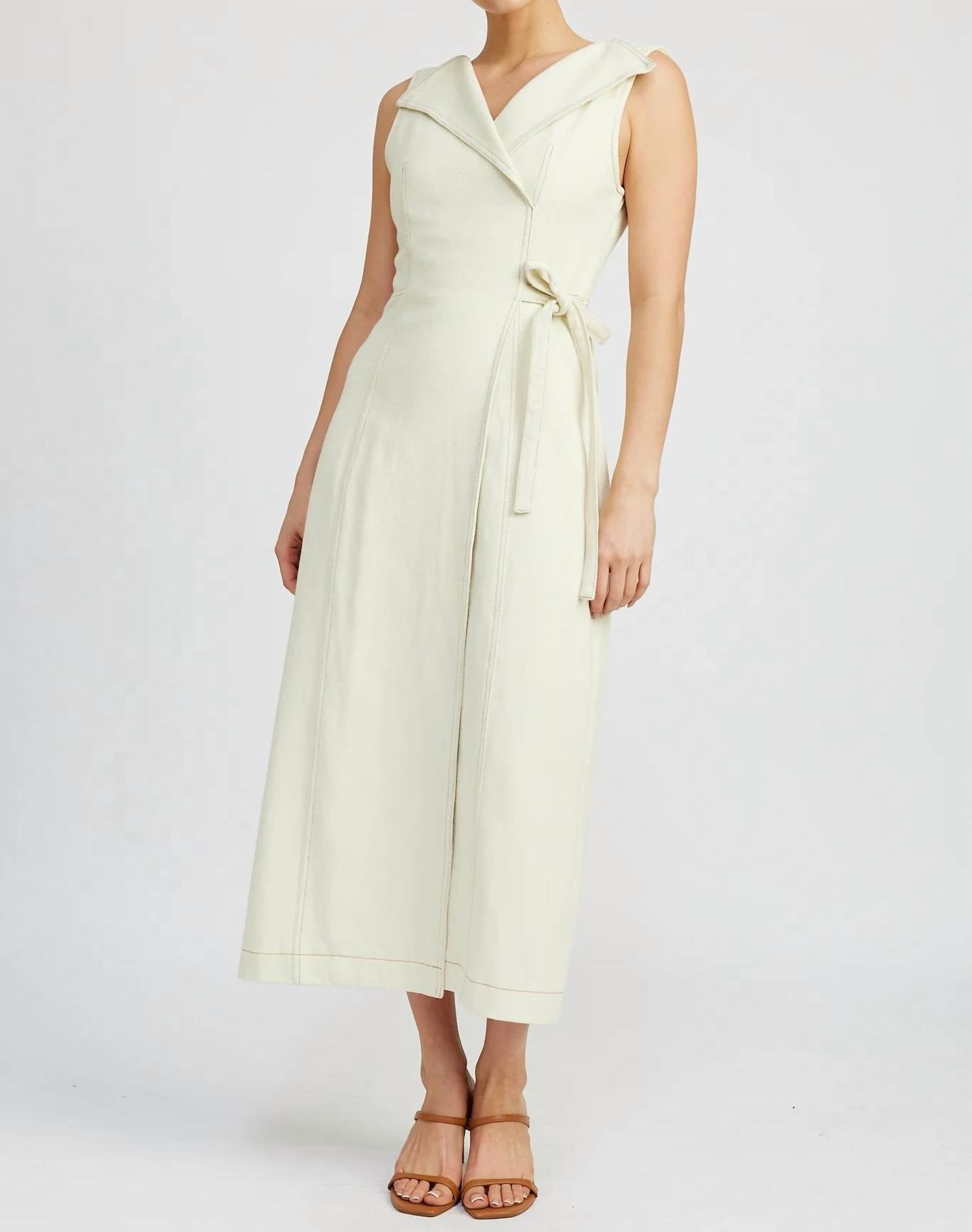 Areli Denim Midi Dress In Ivory
