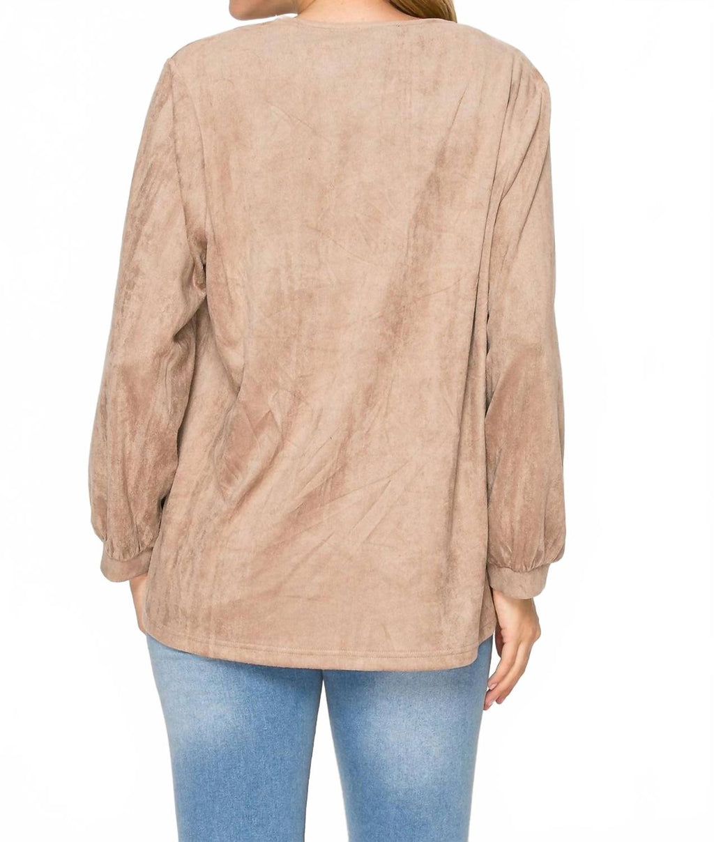 Adam Stretch Suede Top In Khaki