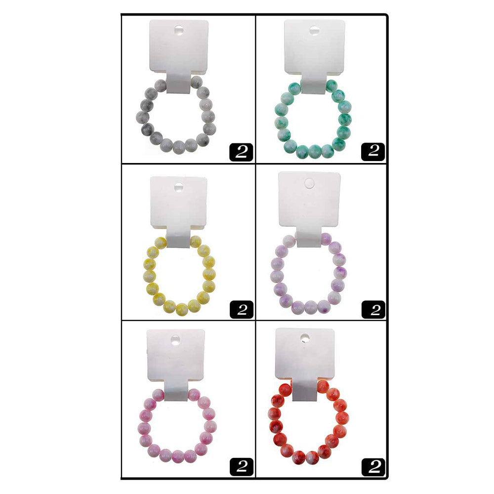 12PCS - Marbled Ball Beaded Stretch Bracelets 0.5"