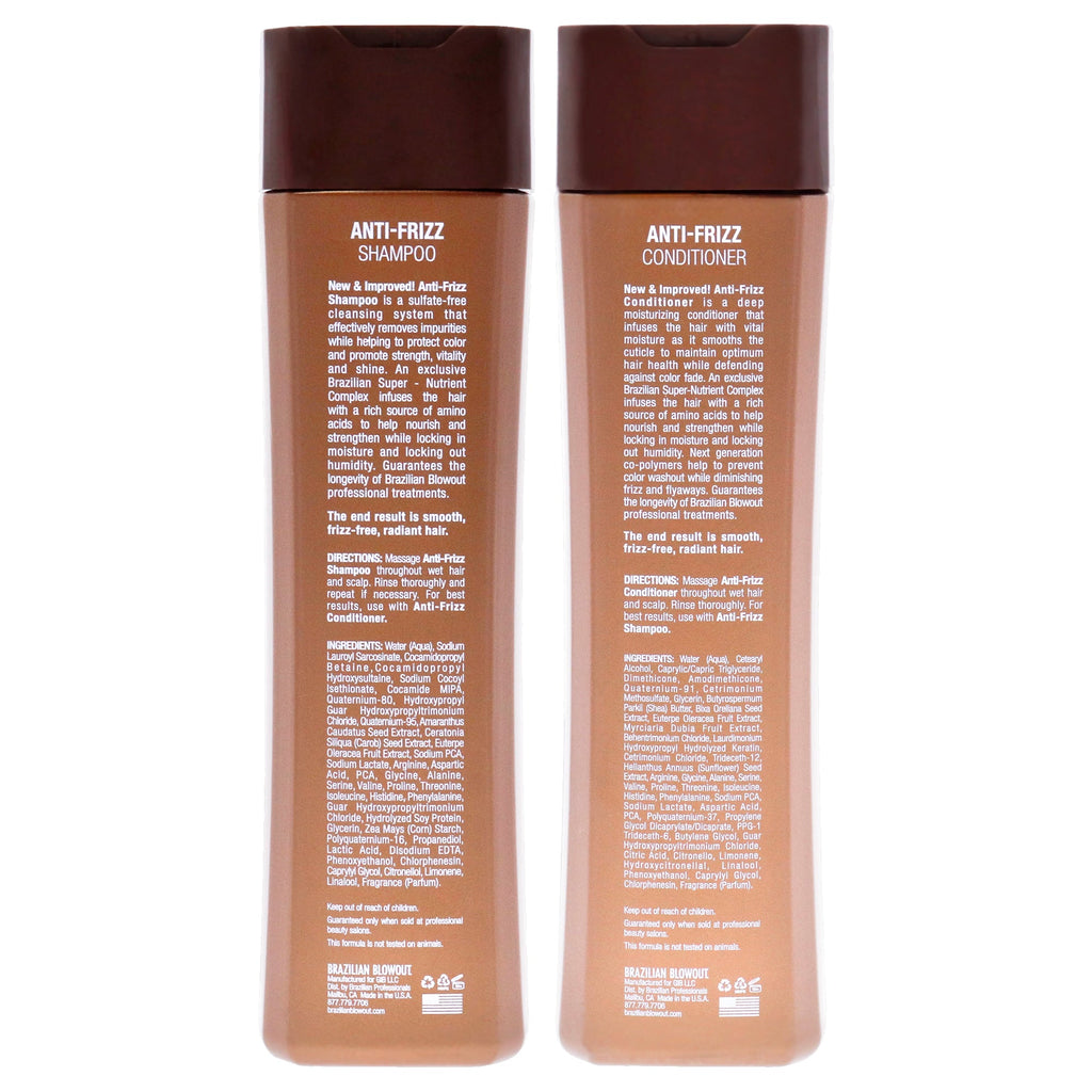 Anti Frizz Shampoo and Conditioner Kit by Brazilian Blowout for Unisex - 2 Pc Kit 12oz Shampoo, 12oz Conditioner