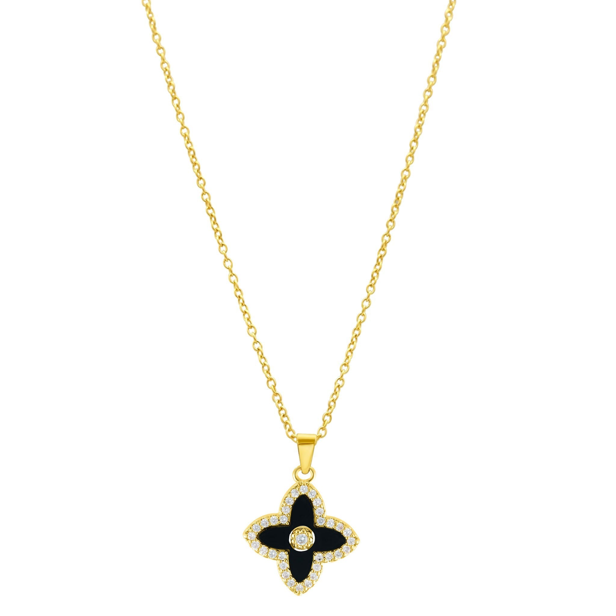 14k Gold Plated Black Clover Necklace