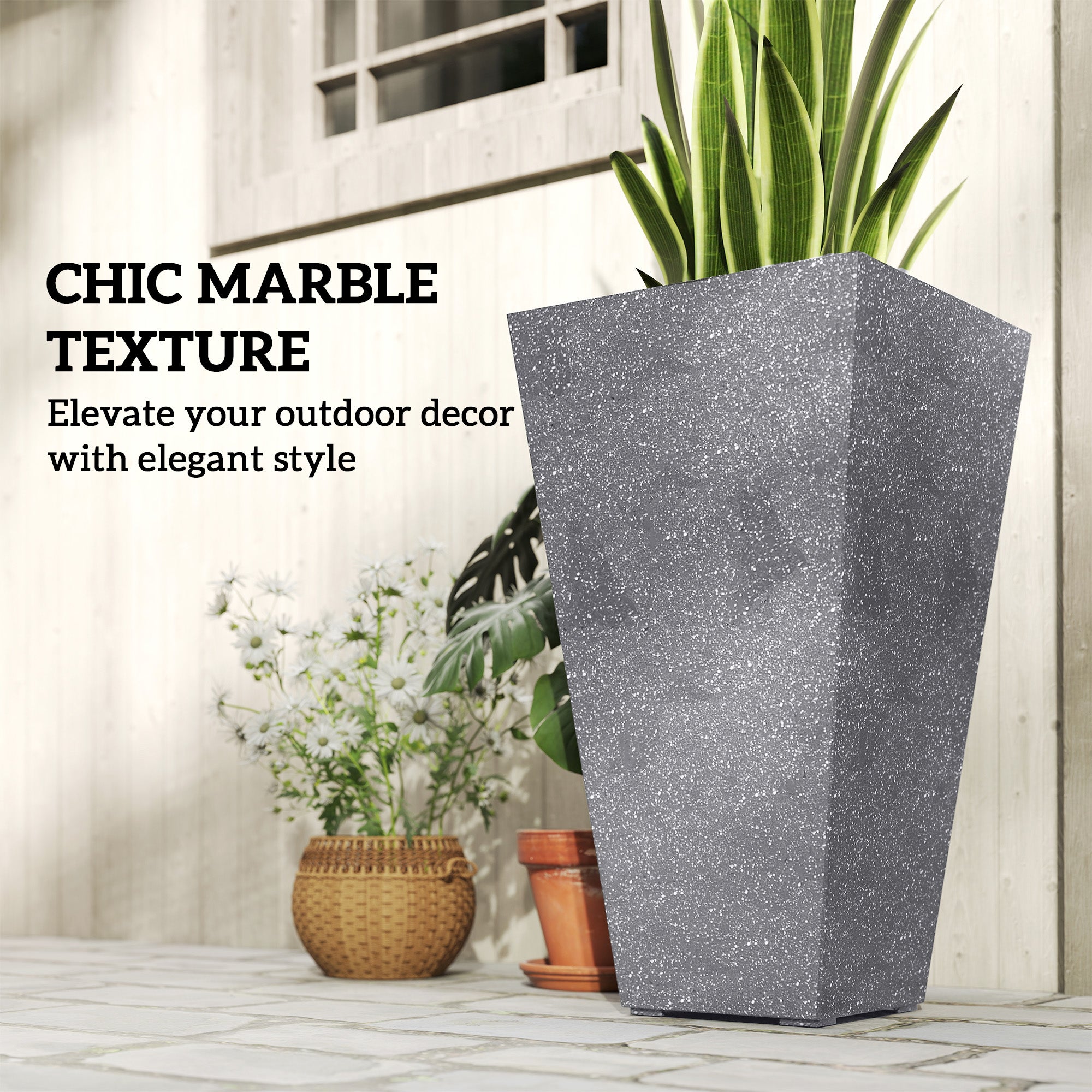 3-Pack 28" Tapered Planters with Marble Finish