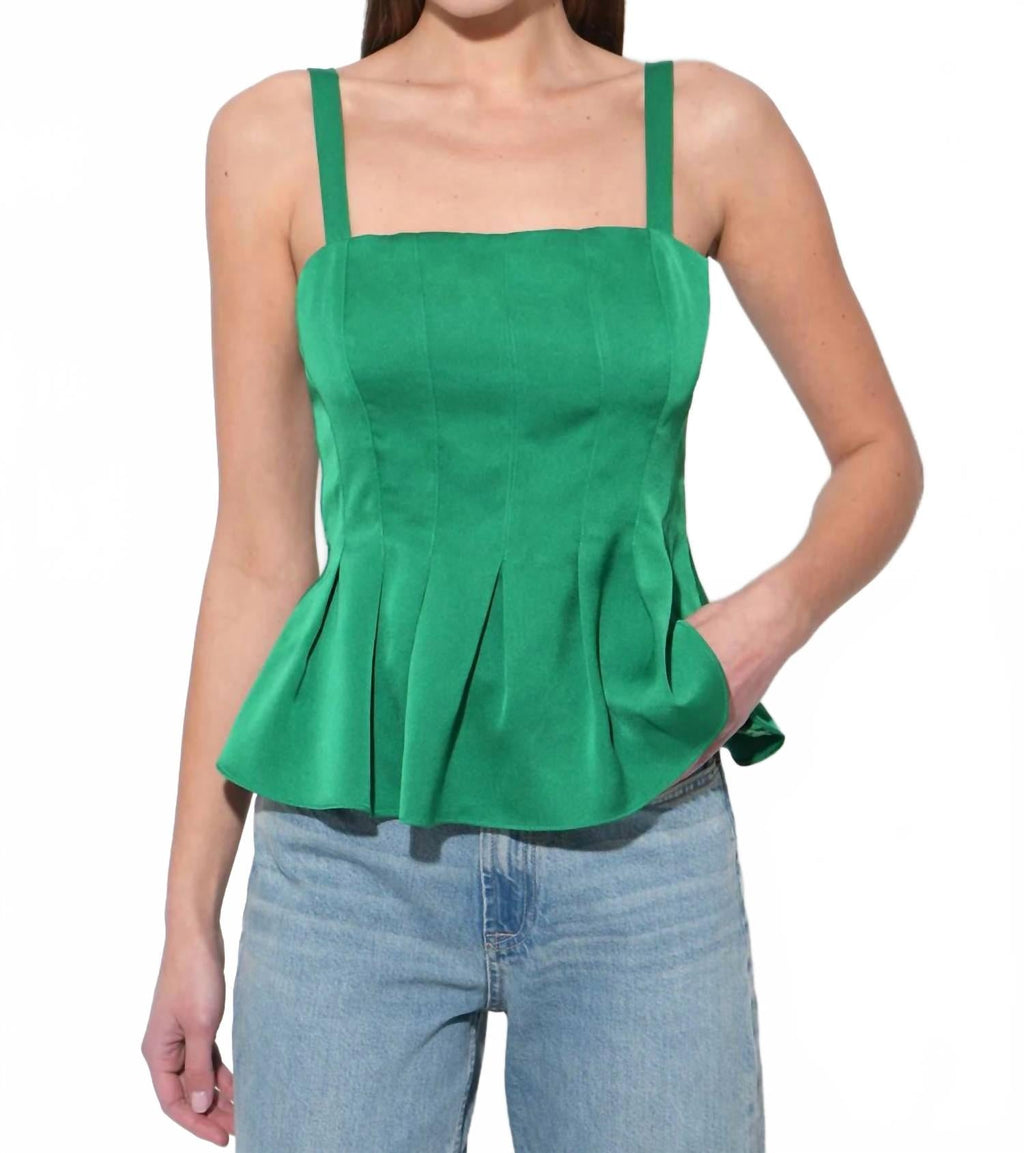 Amabel Pleated Peplum Top In Amazon Green