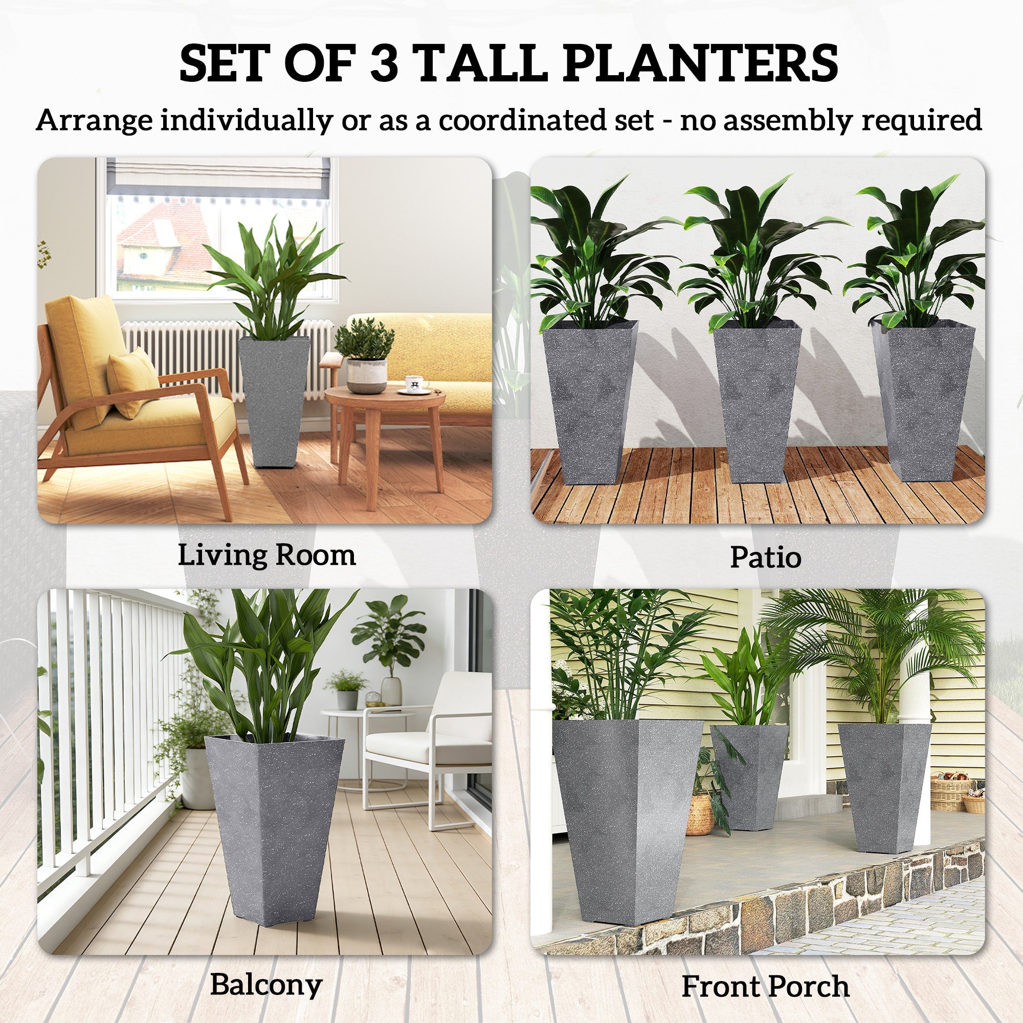 3-Pack 28" Tapered Planters with Marble Finish