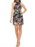 3D Floral Applique Embroidered Dress In Black
