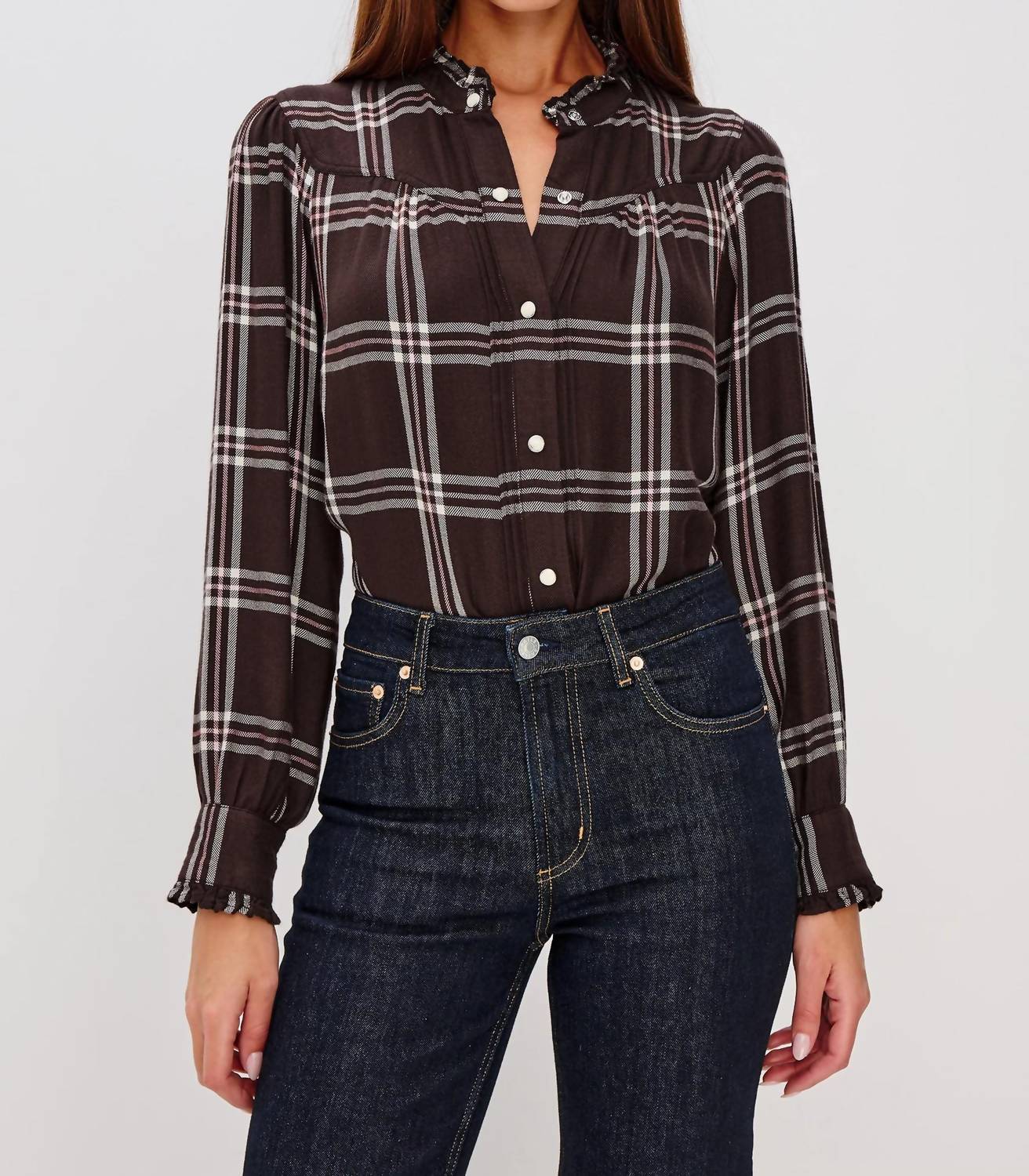 Alanna Button Down Shirt In Chocolate Napoleon