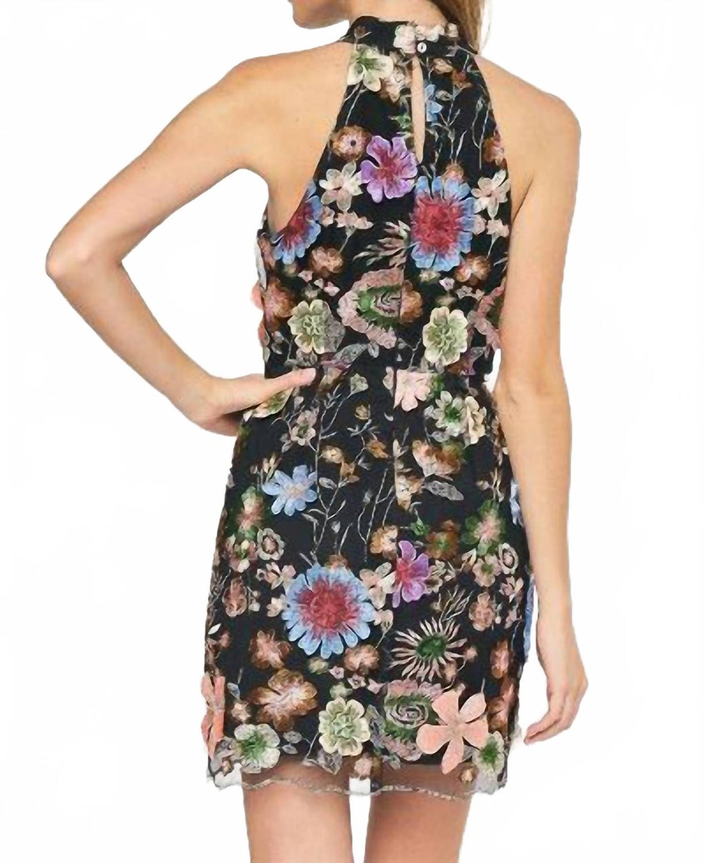 3D Floral Applique Embroidered Dress In Black