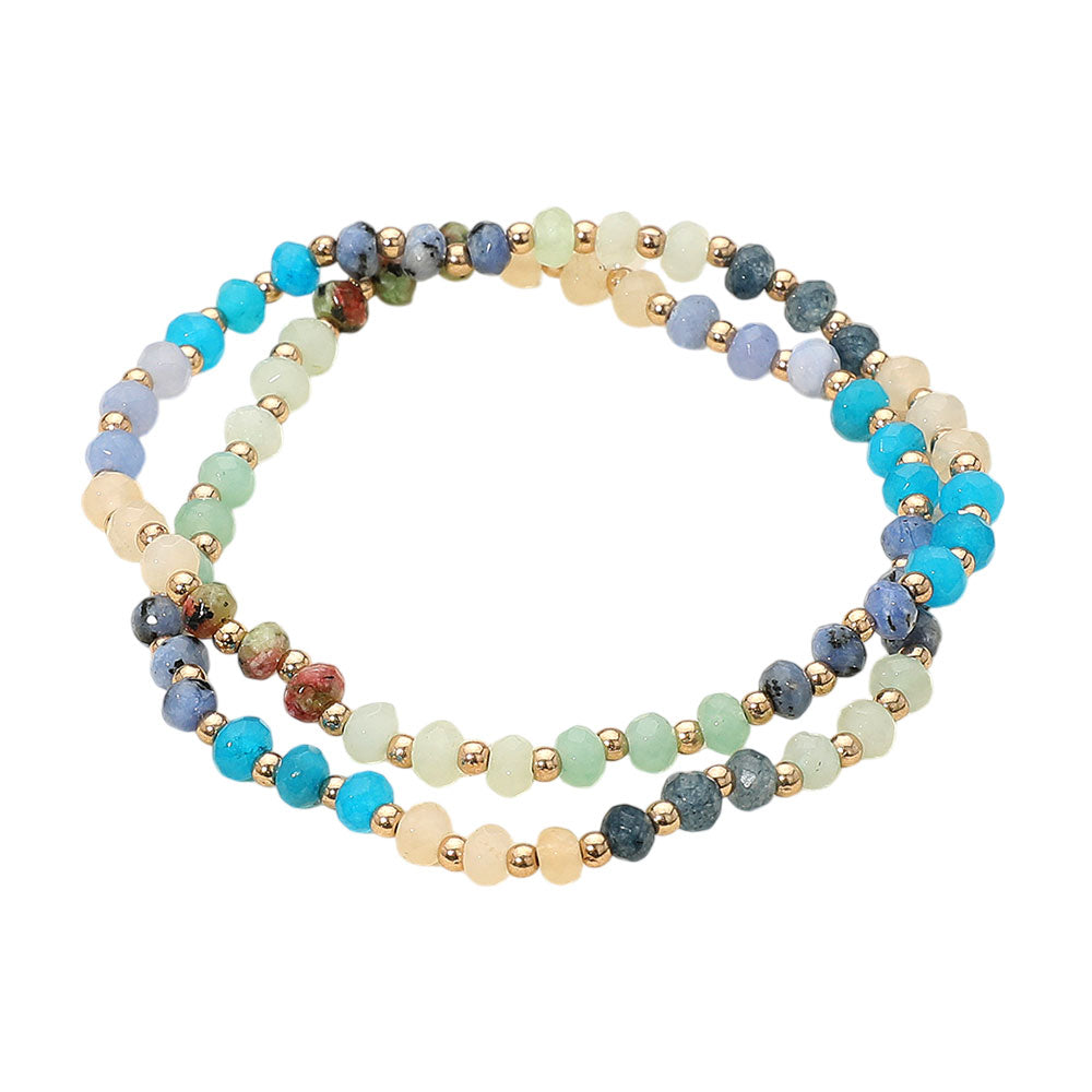 2PCS - Faceted Beaded Stretch Multi Layered Bracelets