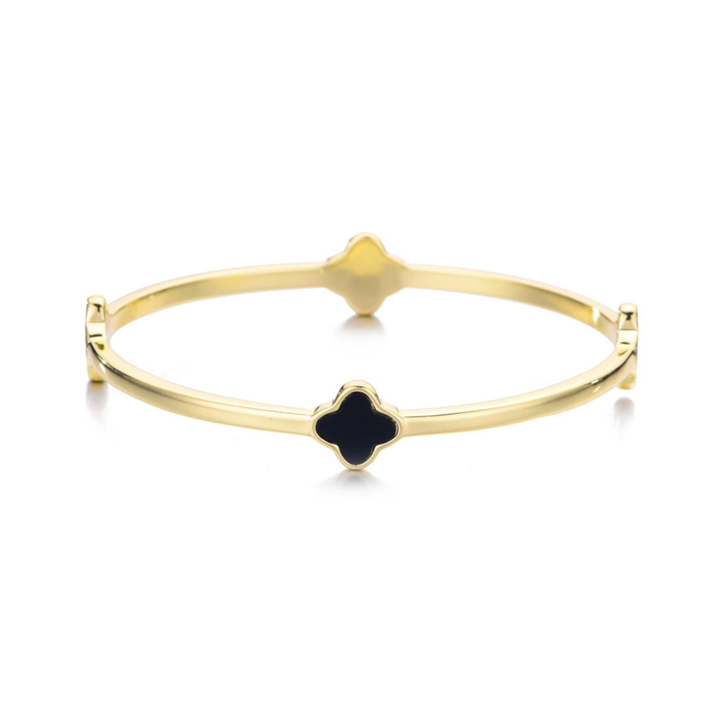 14k Gold Plated Black Clover Bangle